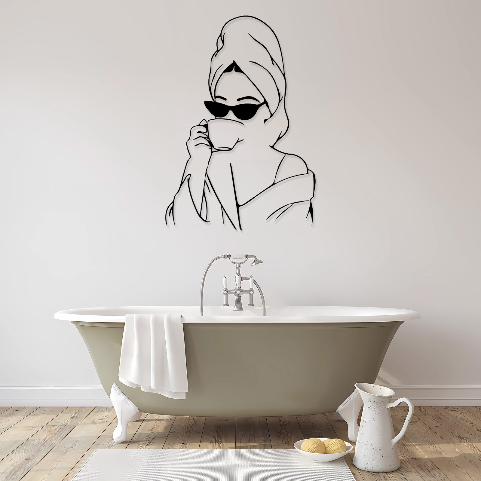Jumpeak Wanddekoobjekt Wanddekoration “Bademantel für Damen”, Sonnenbrille, Kaffeetasse, Linien, Metall, 4 Farben, 3Größen, Wanddekoration für das Wohnzimmer,Trendig