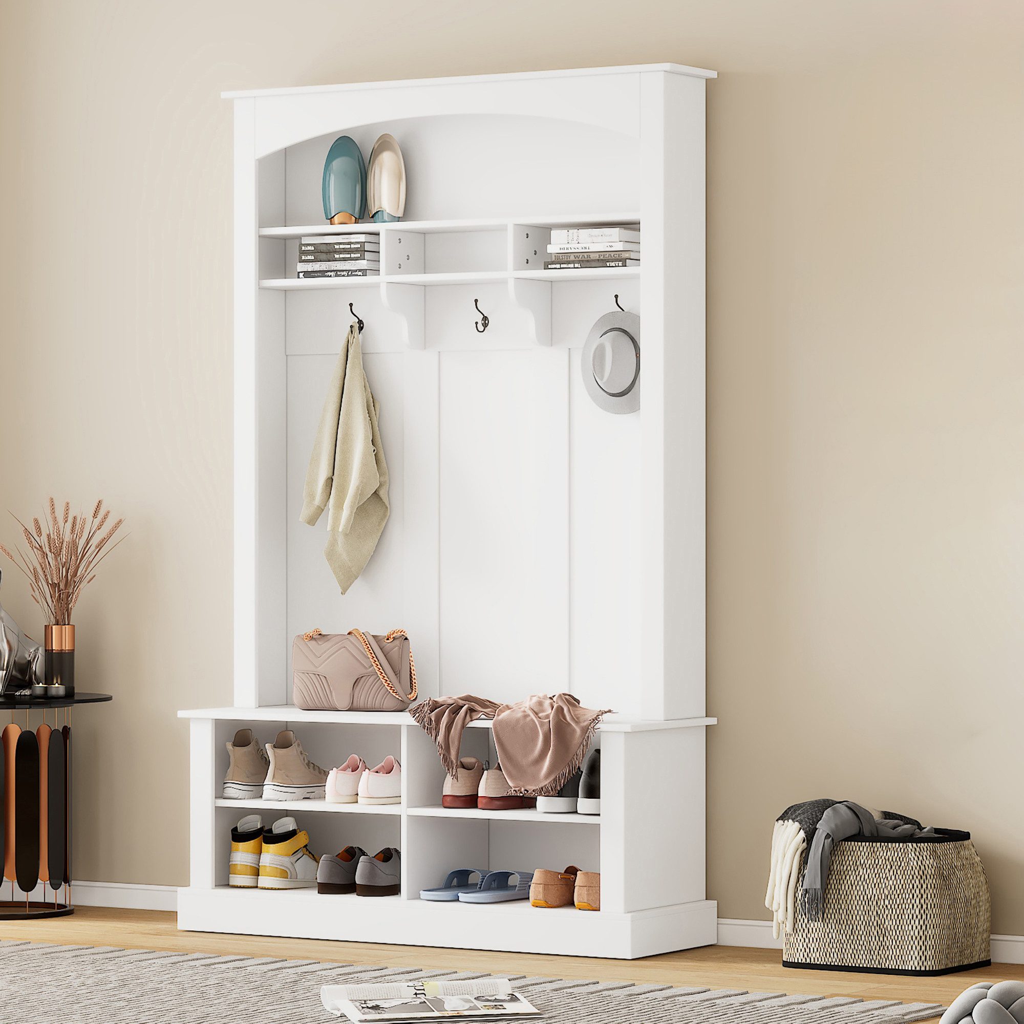 Merax Garderoben-Set mit Bank & Schuhablage, (1-St., H190/B120/T40 cm), Flu günstig online kaufen