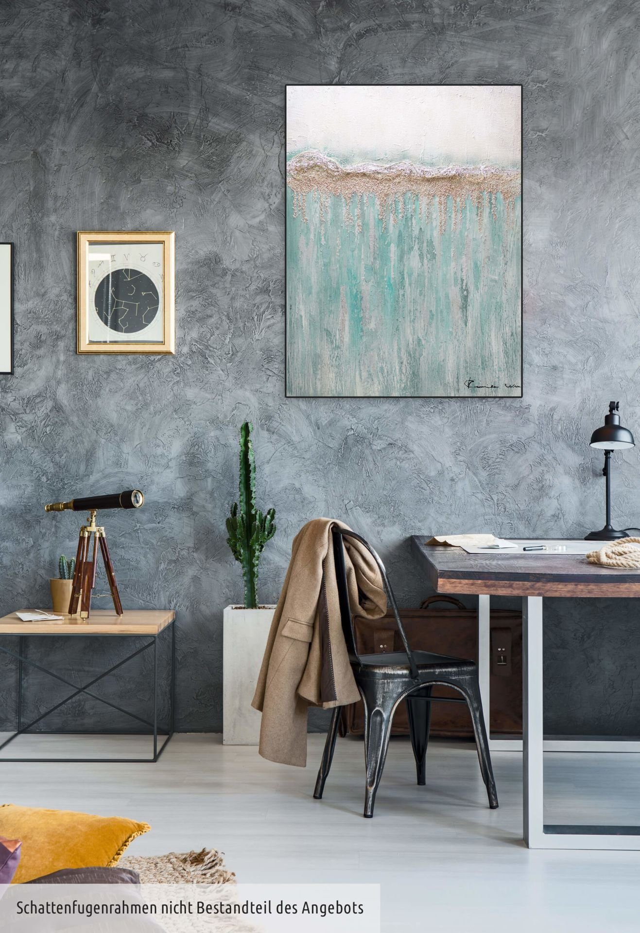 KUNSTLOFT Gemälde Viridian Stream 75x100 cm, Leinwandbild 100% HANDGEMALT Wandbild Wohnzimmer