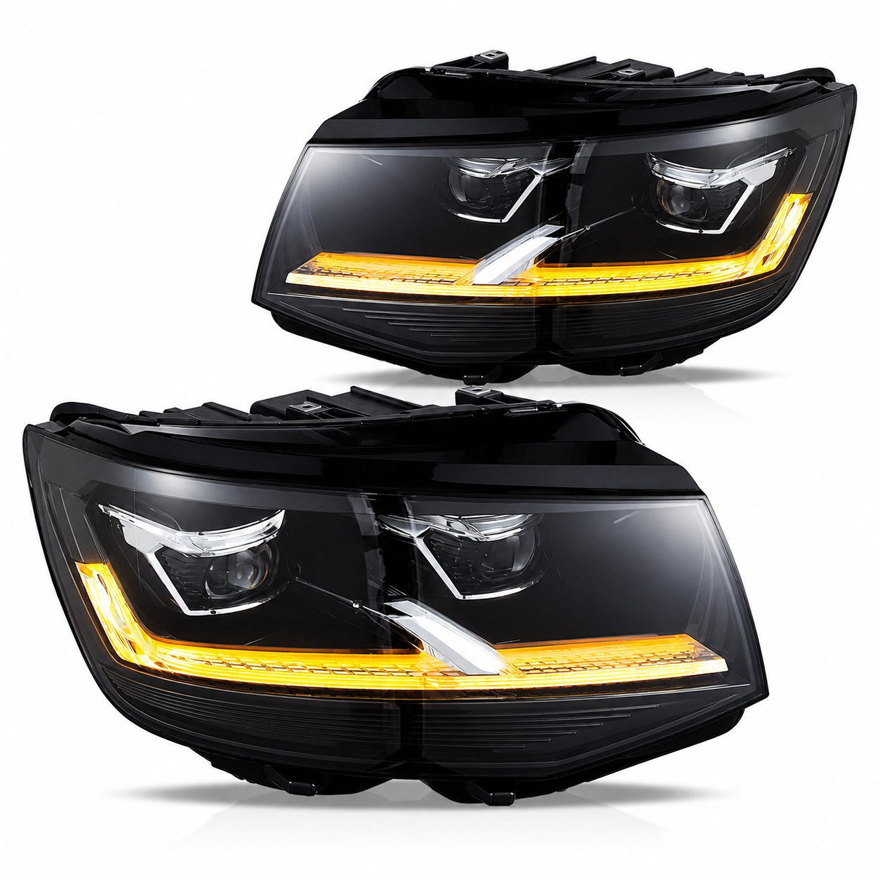 LLCTOOLS KFZ-Ersatzleuchte Voll LED Scheinwerfer Passend für Volkswagen T6 15–19 Schwarz DRL, LED, Plug & Play, E-Prüfzeichen, elektrische Leuchtweitenregulierung