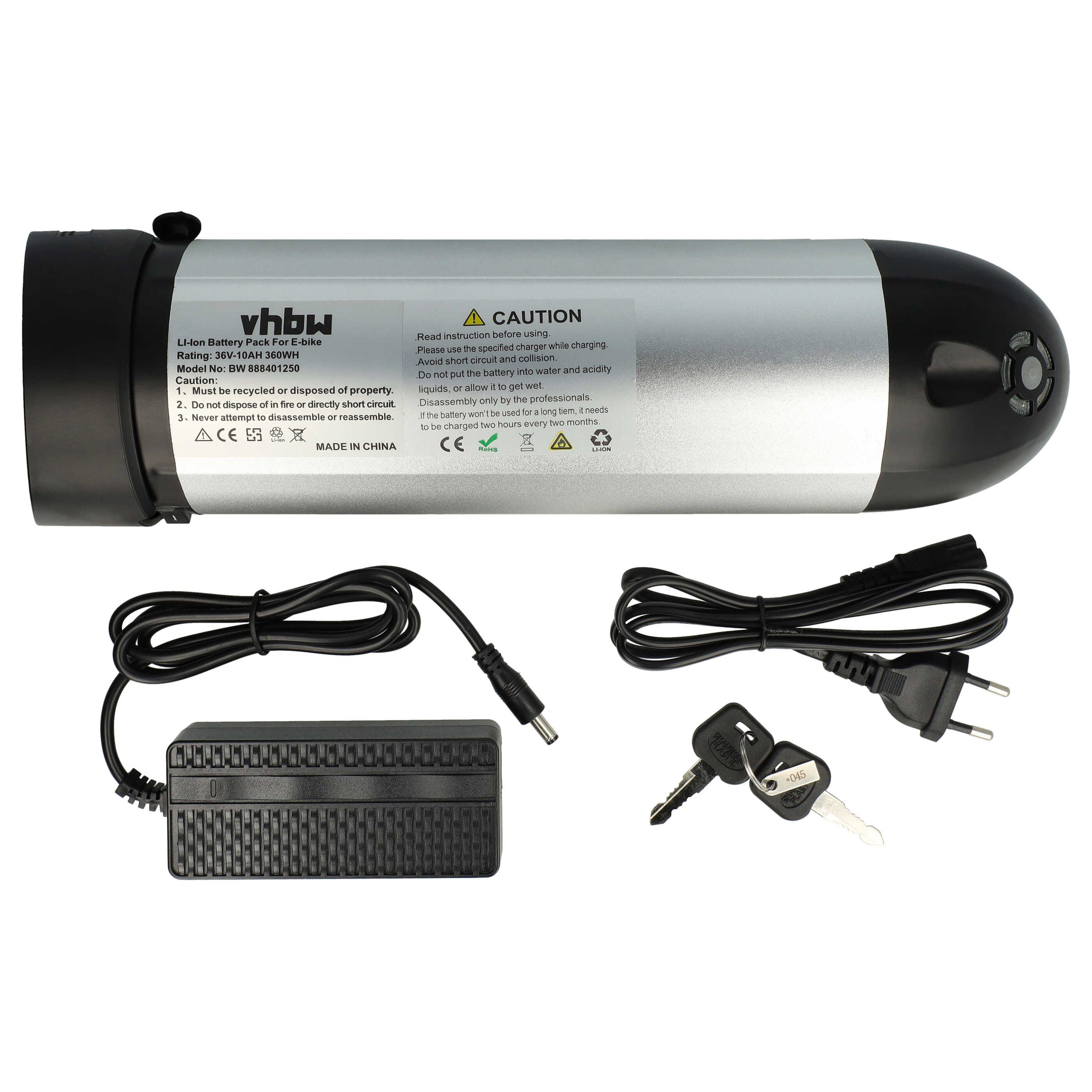 vhbw Akku für Fahrrad / E-Bike (10 Ah, 36 V, Li-Ion, inkl. Ladegerät) E-Bike Akku Akku Li-Ion 10000 mAh (36 V, 1 St), Leistungsfähiger Austausch-Akku für Pedelec, Elektrofahrrad, E-Bike