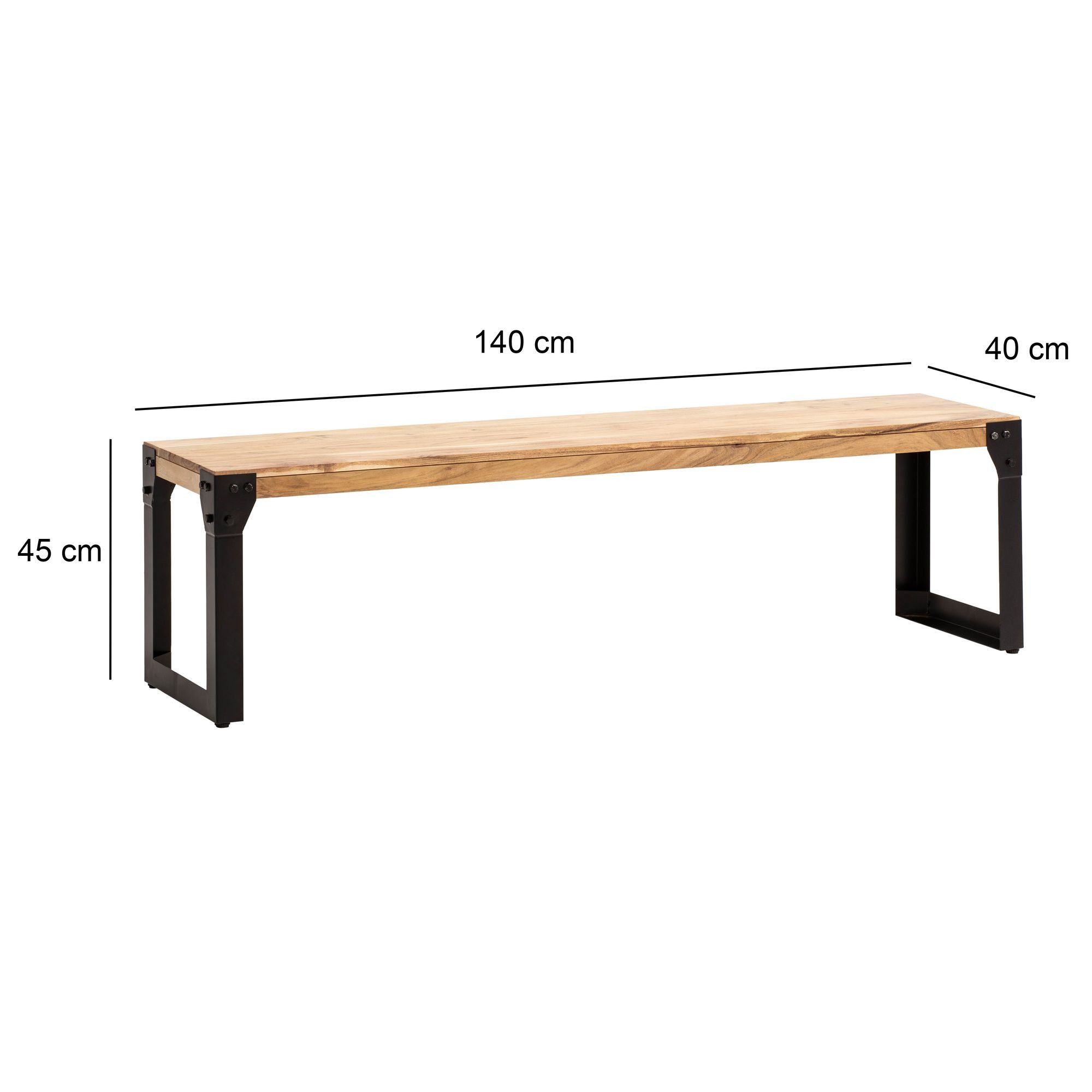 FINEBUY Essbank FB60610 Esszimmerbank Sitzbank Akazie Massivholz Industrial Holzbank (Akazie Massivholz 140 cm, Industrial Holzbank), Esszimmerbank ohne Lehne, Sitzbank Esszimmer Holz
