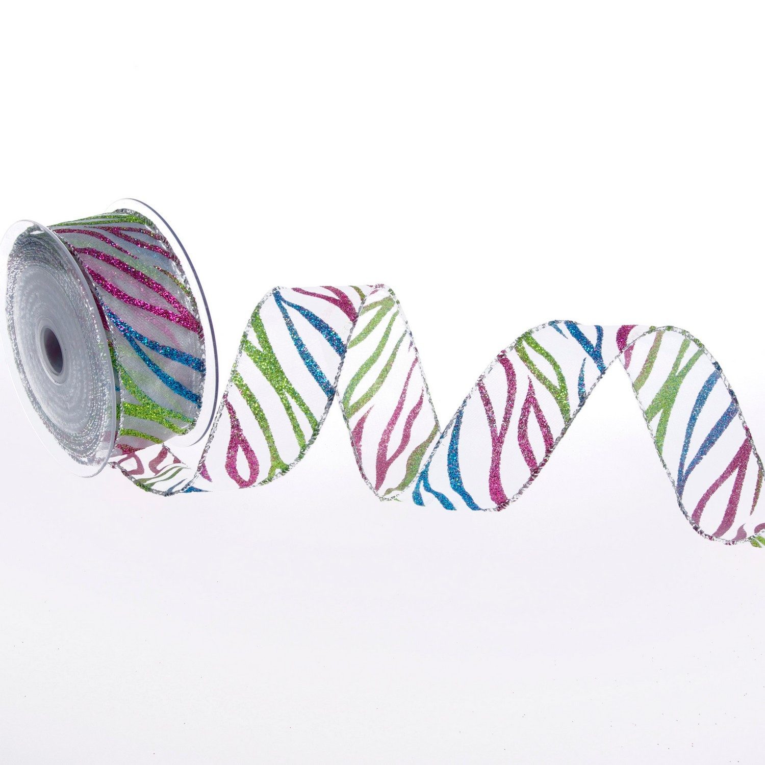 Deko AS Geschenkband Weihnachtsband "Glitter Waves"- transparent-bunt - 40mm - 10m - 90153