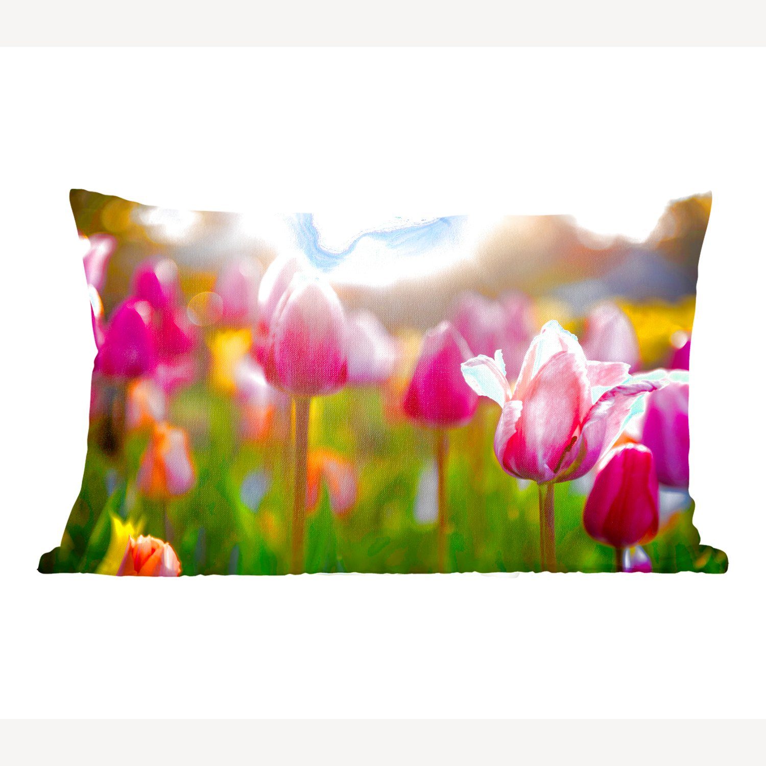 Dekokissen Frühling, Tulpen mit MuchoWow Zierkissen, - - Schlafzimmer Füllung, Farbe Dekokissen Dekoration, Wohzimmer