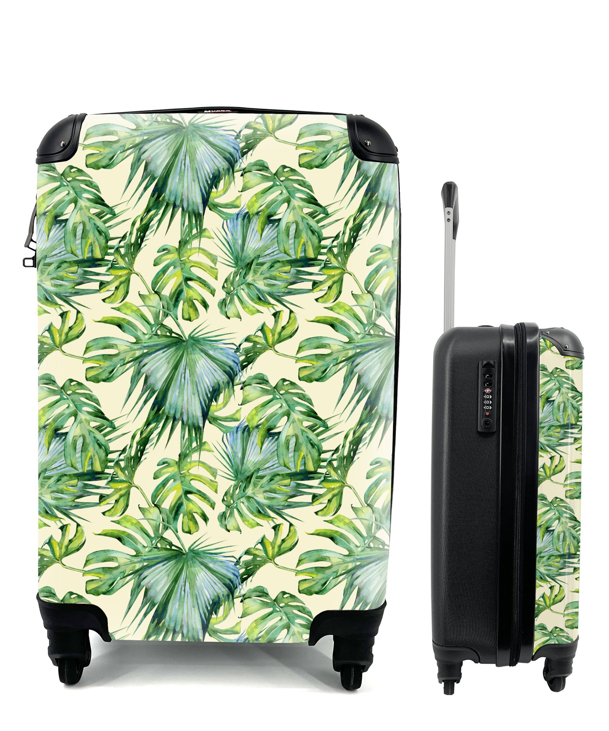 Handgepäck Monstera, - Rollen, mit für - Reisekoffer Reisetasche Muster Trolley, Jahrgang Ferien, MuchoWow 4 rollen, Handgepäckkoffer