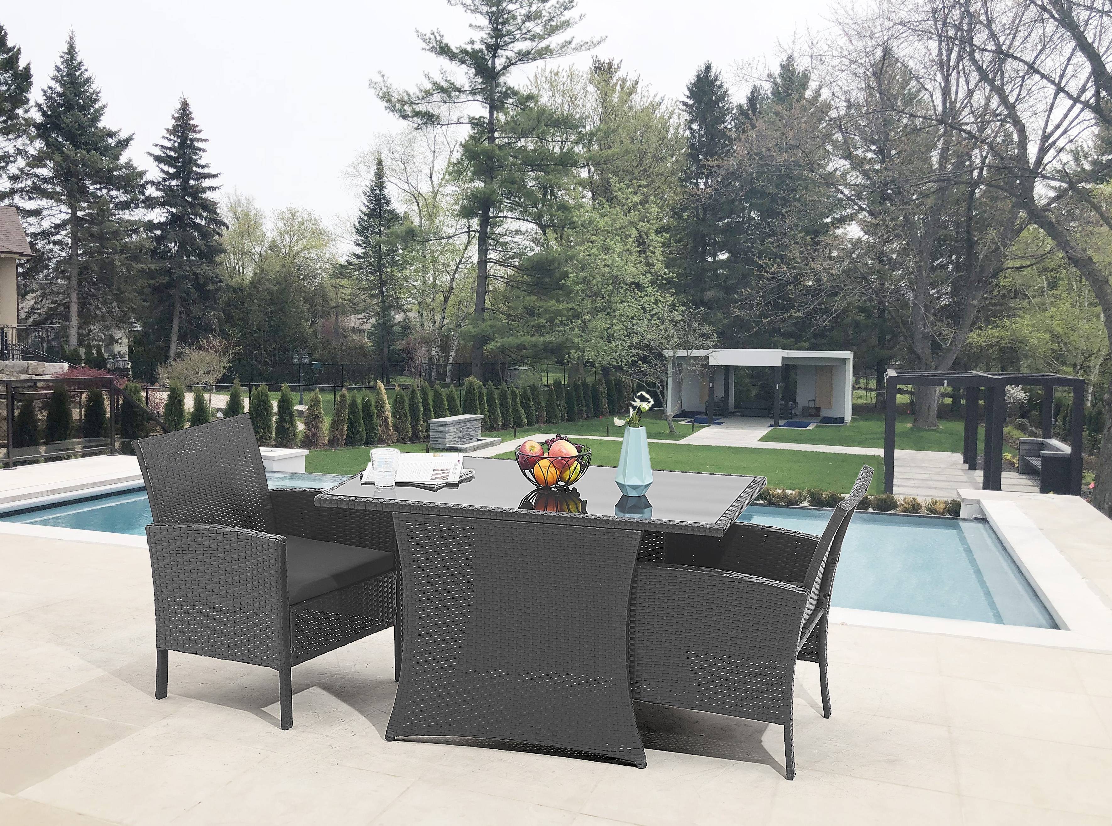 TPFGarden Sitzgruppe Mubi Tischgruppe aus Polyrattan, (5-tlg., 2 Stühle, 1 Tisch mit Sicherheitsglas und 2 Sitzauflagen), Garten-Essgruppe Set, Outdoor, Lounge-Möbel, Schwarz