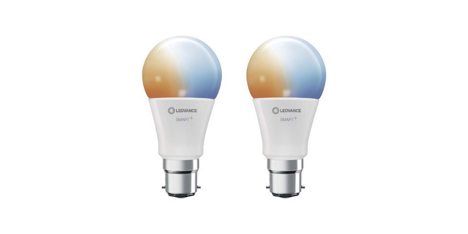 Ledvance LED-Leuchtmittel Smart+ B22d LED Lampe WiFi Dimmbar Glühlampe 9W [2er], B22d, 2 St., warmweiss-kaltweiss, Amazon Alexa, Google Assistant,IP20,60W