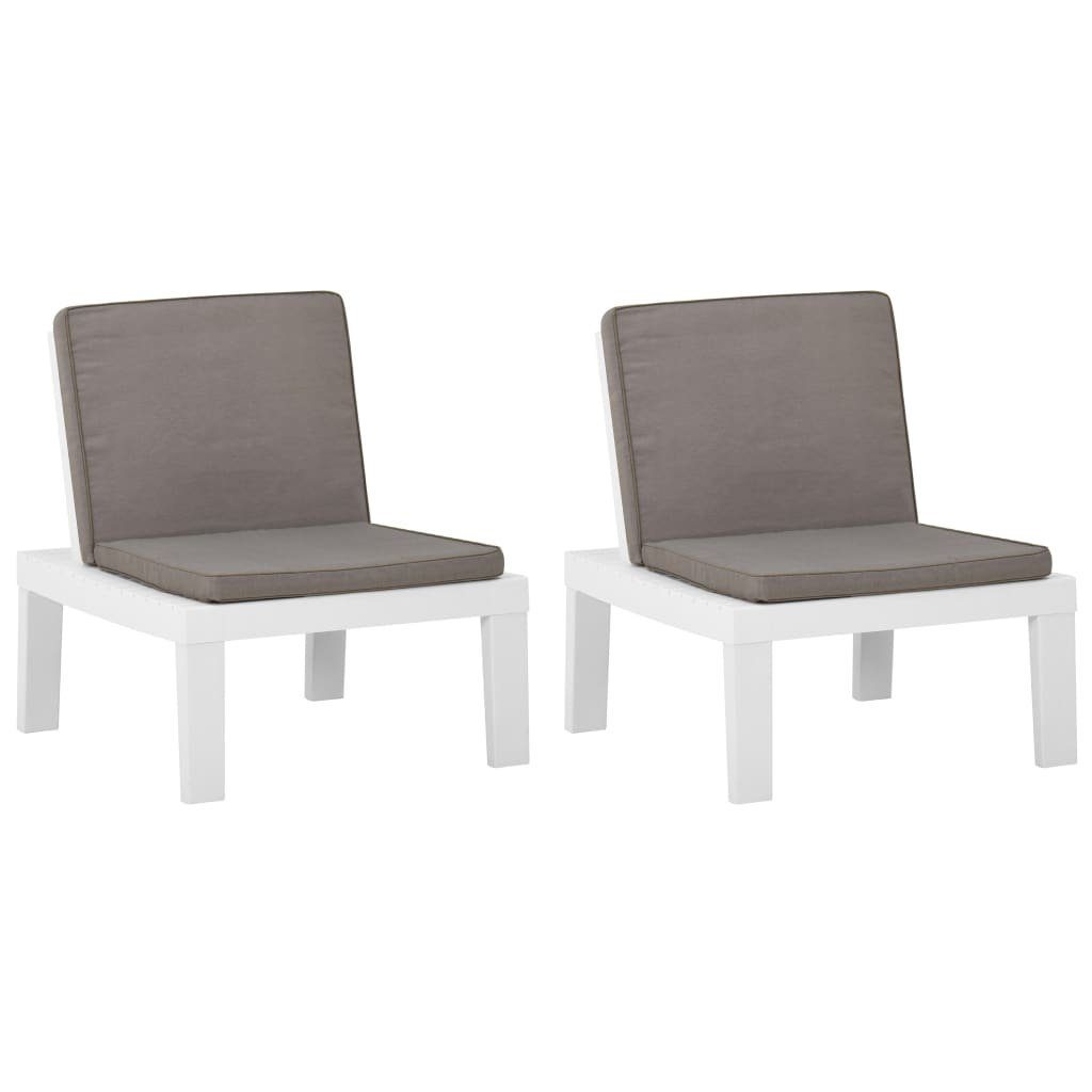 vidaXL Gartenstuhl Gartenstühle mit Auflagen Kunststoff Weiß Stk 2