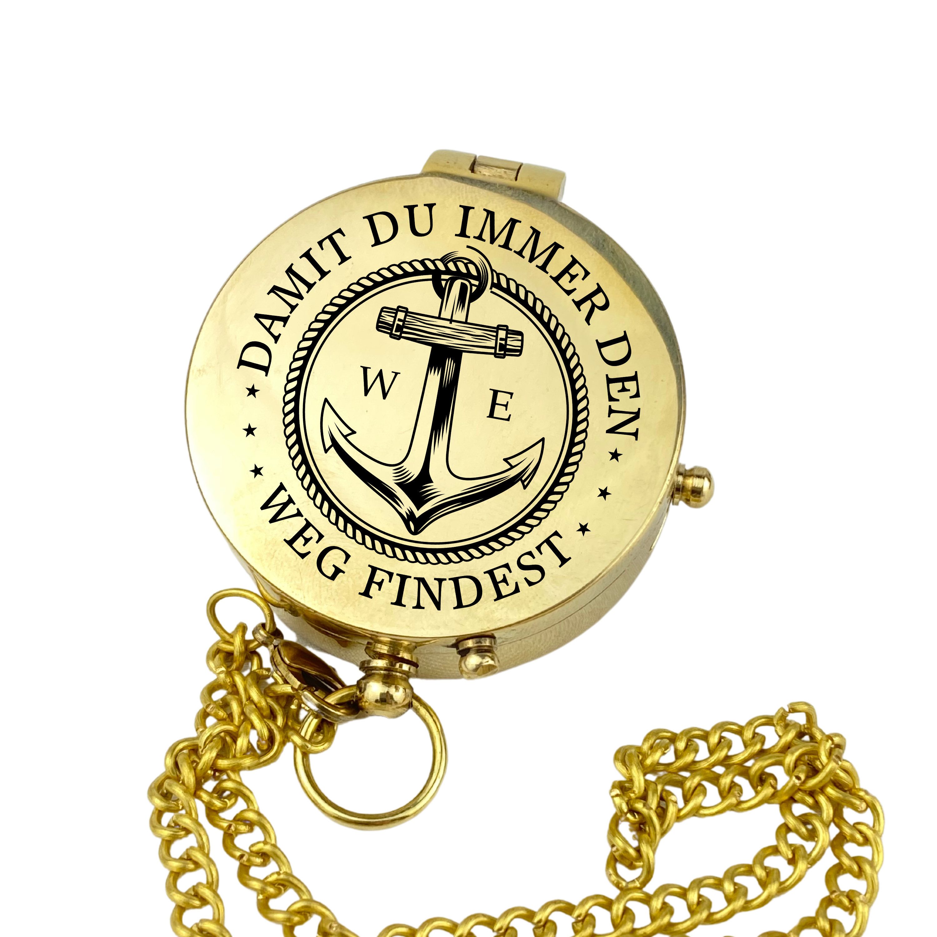 Lasernauten Kompass Kompass Messing poliert Gravur auf dem Deckel Maritim diverse Motive, Kompass aus poliertem Messing