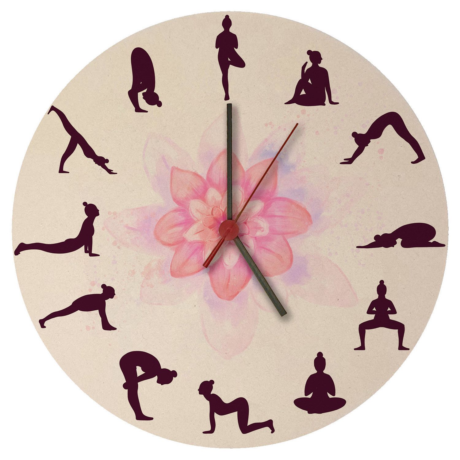 Wanduhr Yoga Wanduhr aus MDF mit verschiedenen Yogastellungen