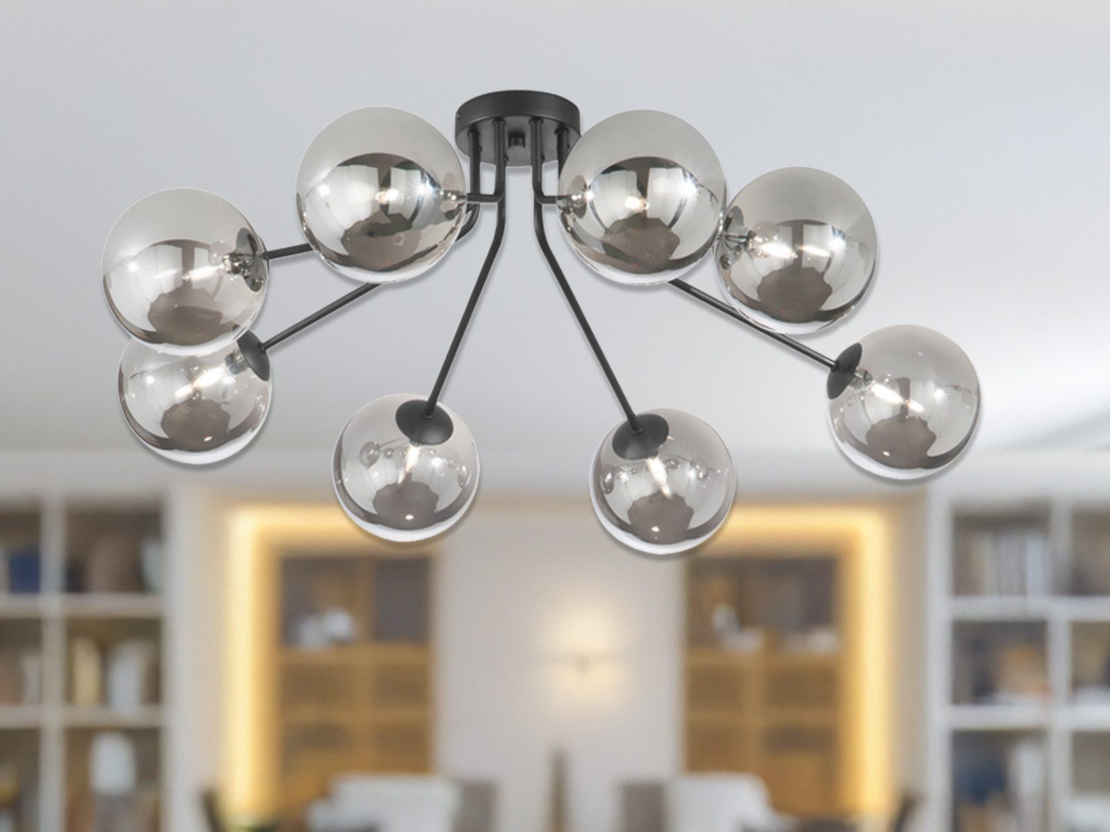 Luce Ambiente Design LED Deckenleuchte 8-flammig Rauchglas-Kugeln Breite 88cm, Dimmfunktion, LED wechselbar, Warmweiß, groß-e ausgefallene Deckenlampe inkl. G9 LED Leuchtmitteln dimmbar