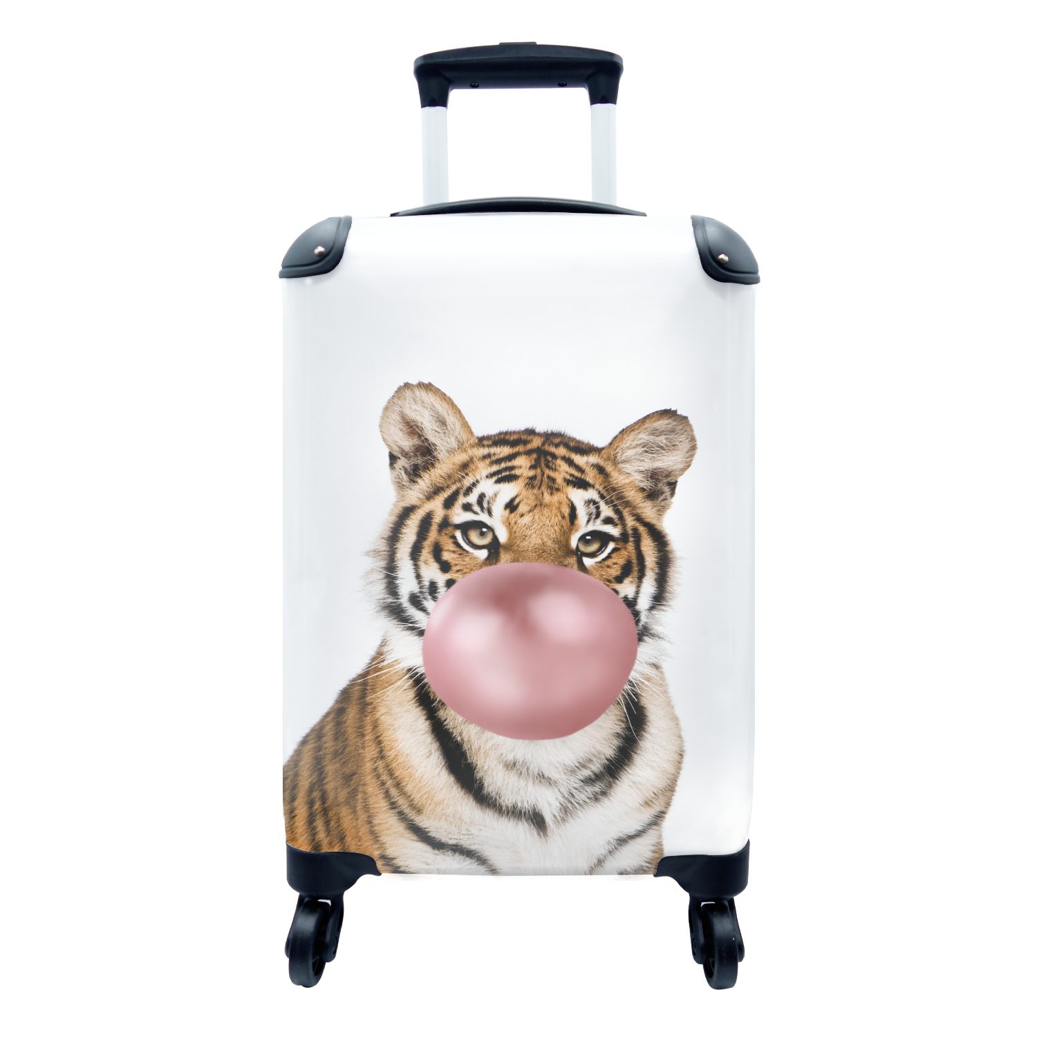 MuchoWow Handgepäckkoffer Tiger - Tiere - Kaugummi - Junge - Mädchen - Kind, 4 Rollen, Reisetasche mit rollen, Handgepäck für Ferien, Trolley, Reisekoffer