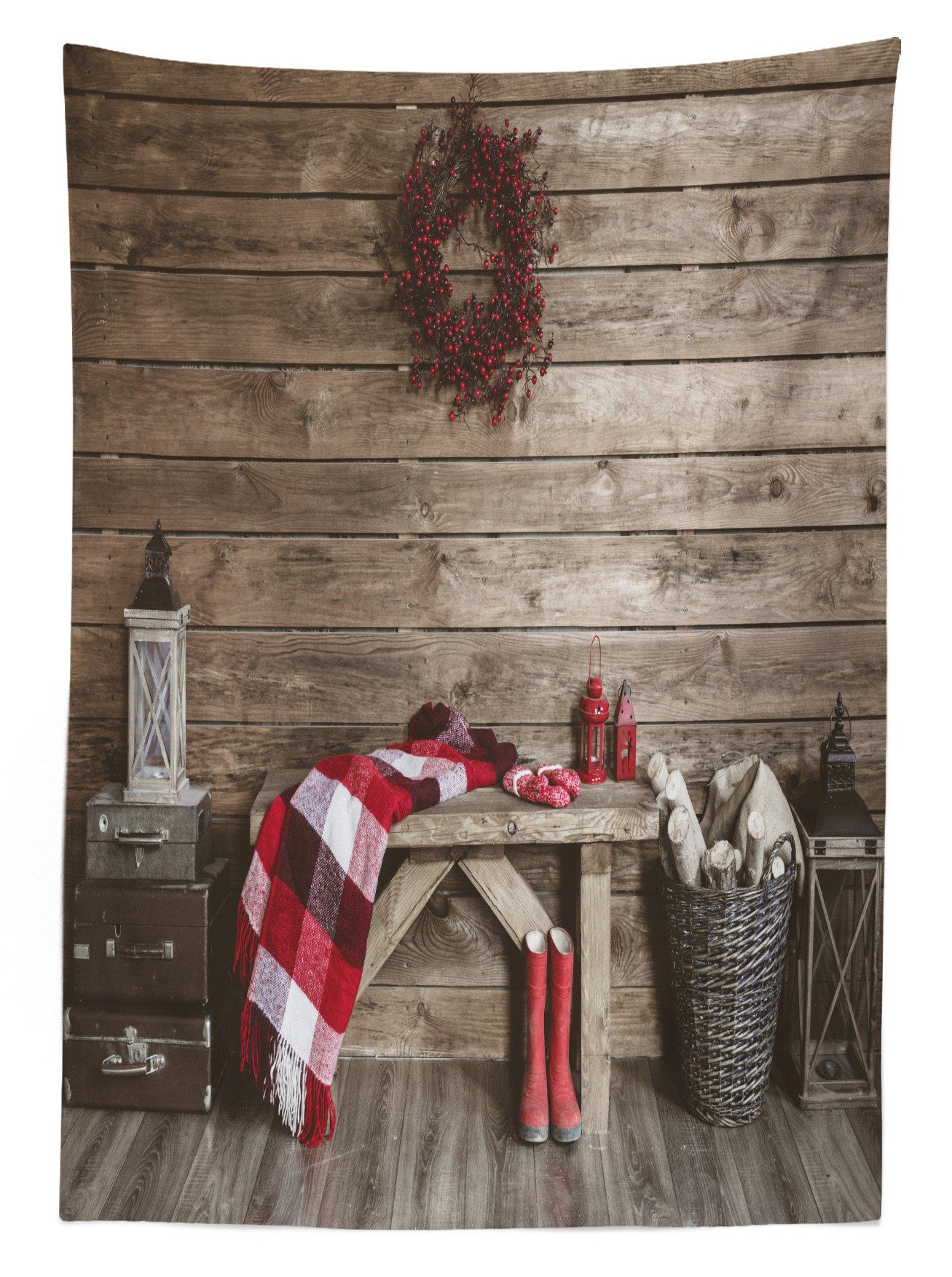 Waschbar Tischdecke Noel Rustikale geeignet Cottage Winter Außen Abakuhaus Farben, Klare den Gemütliche Für Farbfest Bereich