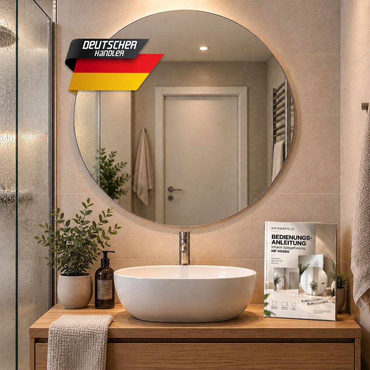 Heidenfeld Infrarotheizung Infrarot-Spiegelheizung HF-HS300, Infrarotheizspiegel, Infrarotheizung, Badspiegel, elektrische Heizung