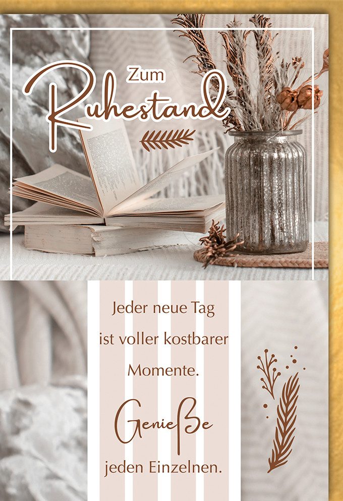 Grußkarten Ruhestand - Glückwunschkarte im Format 11,5 x 17 cm - Spruch, grau bra