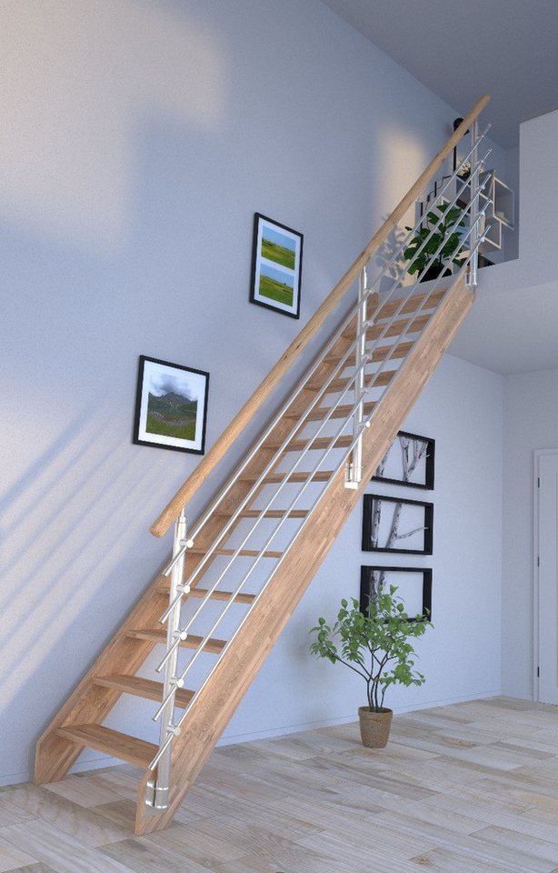 Thumbnail - Starwood Raumspartreppe Holztreppe Rhodos in gerader Ausführung-Eiche-Design Geländer