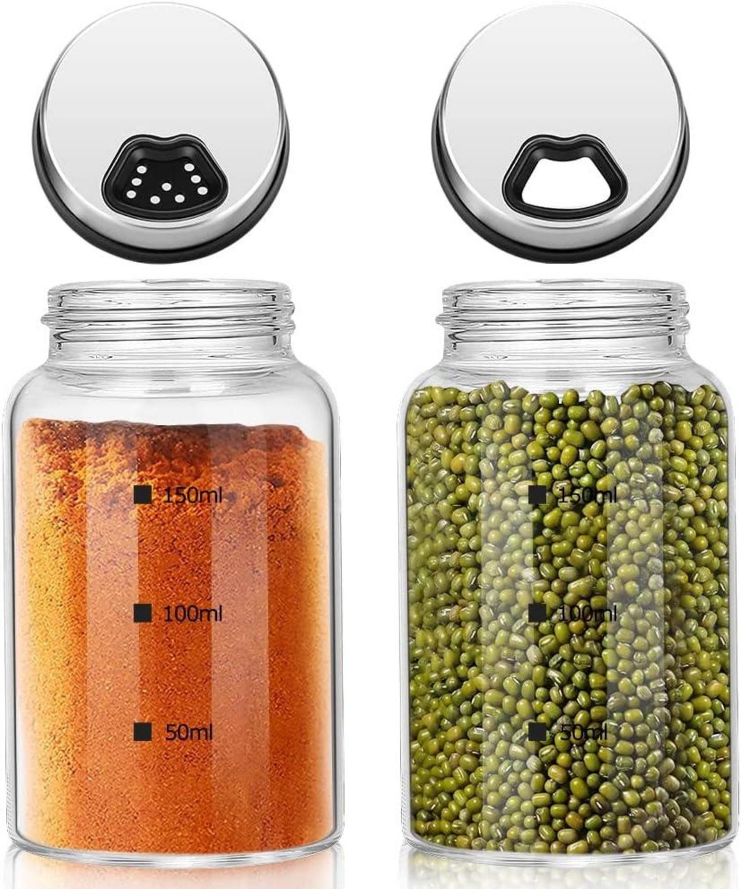 Gläser-Set 2er Set Gewürzgläser Borosilikatglas Drehdeckel 150ml 4-Loch Design