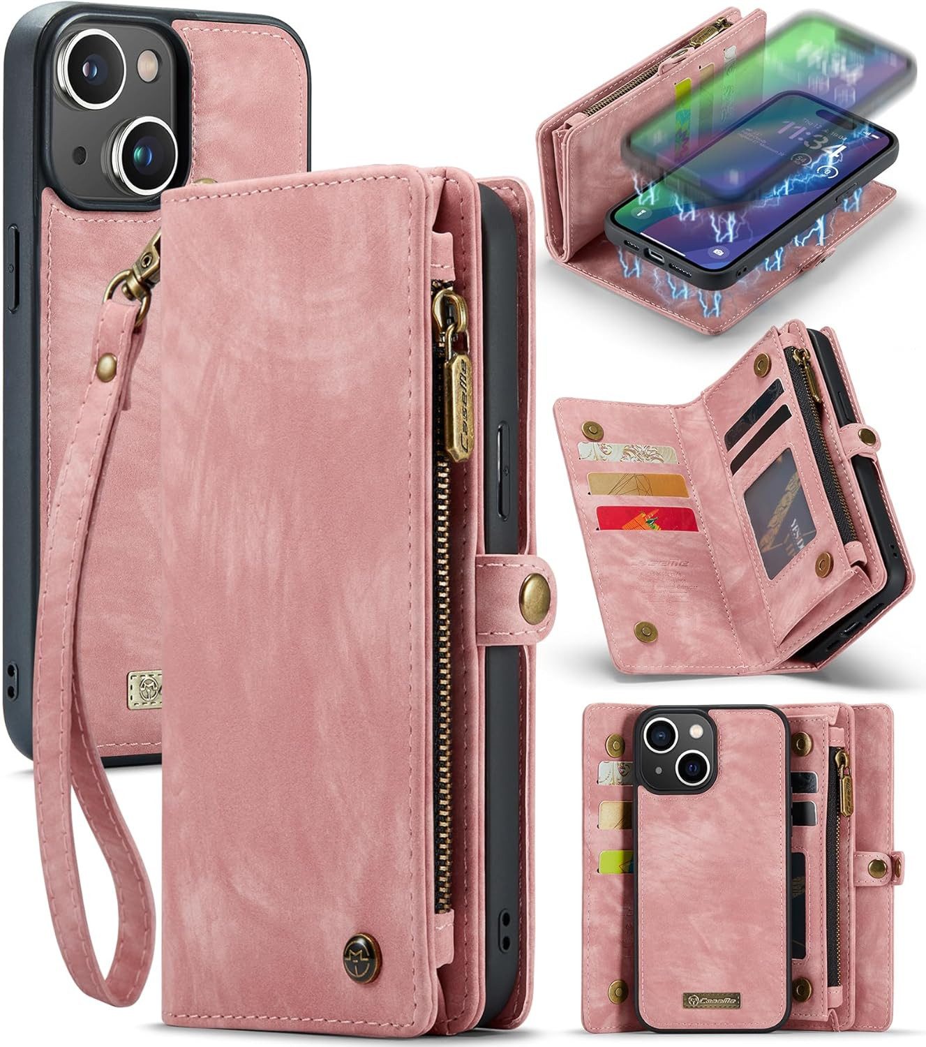 CaseMe Handyhülle Caseme iPhone Hülle mit Zipper 2in1 für iPhone 13 Mini-Rosa