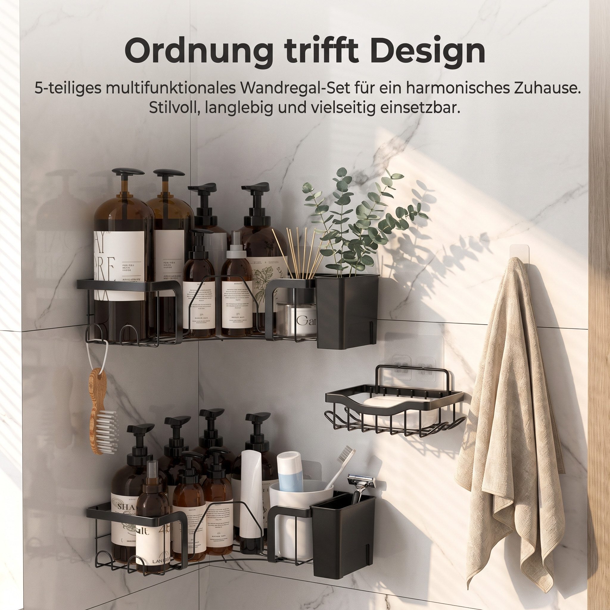 AIMAX Duschablage Duschregal Ecke ohne Bohren Edelstahl 2er Set Schwarz