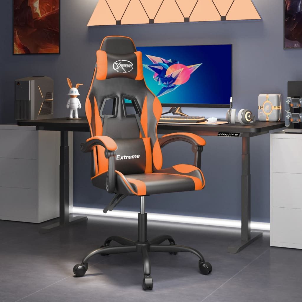 furnicato Gaming-Stuhl Schwarz Orange 57,5x59,5x(121-131) cm mit Kunstleder (1 St), Verstellbarer Spielstuhl mit Liegefunktion und 360-Grad-Drehfunktion