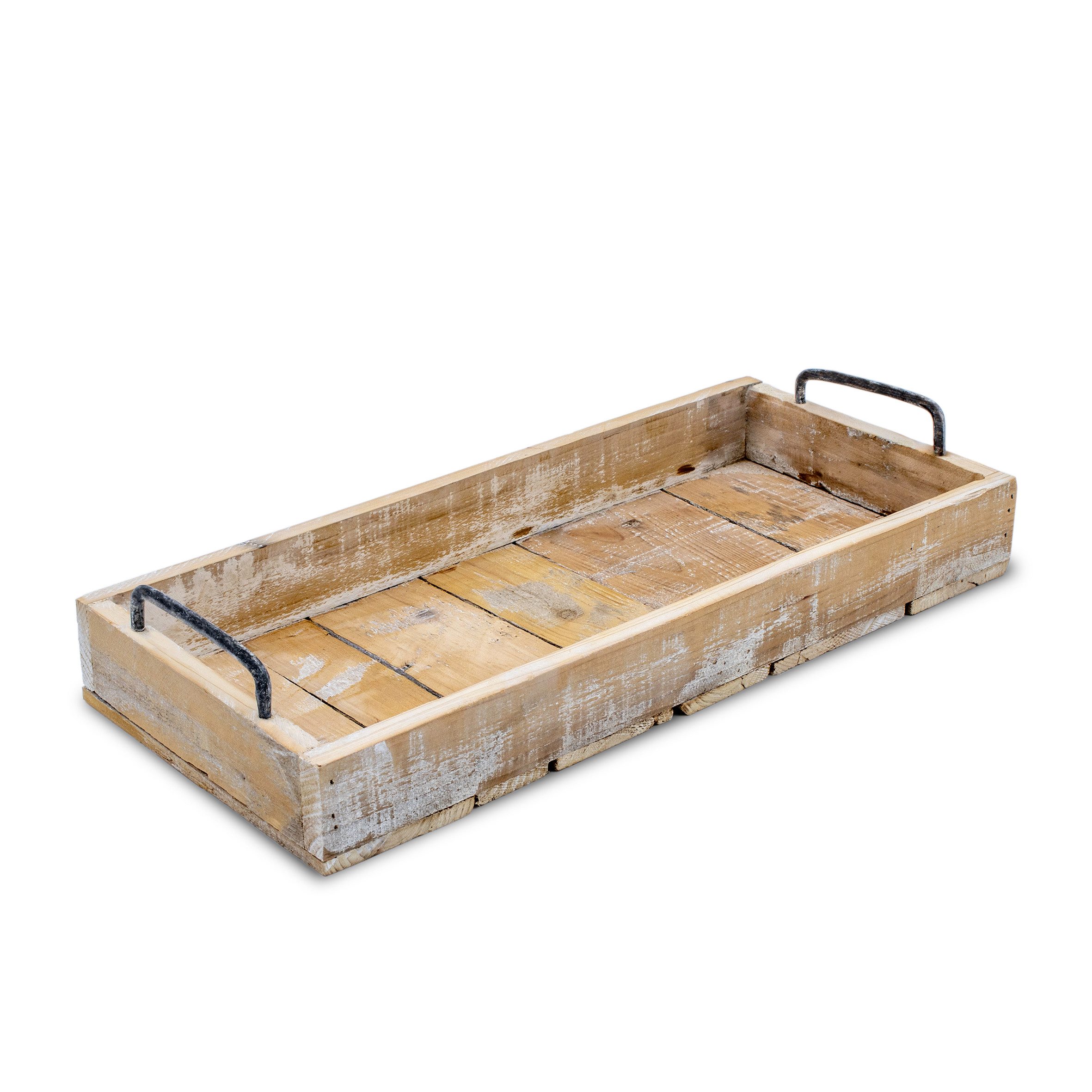 Spetebo Dekotablett Holz Deko Tablett Used Look mit Griffen aus Metall - 45 x 20 cm (Stück, 1 St., Dekoratives Tablett), Servier und Kerzen Brett rechteckig