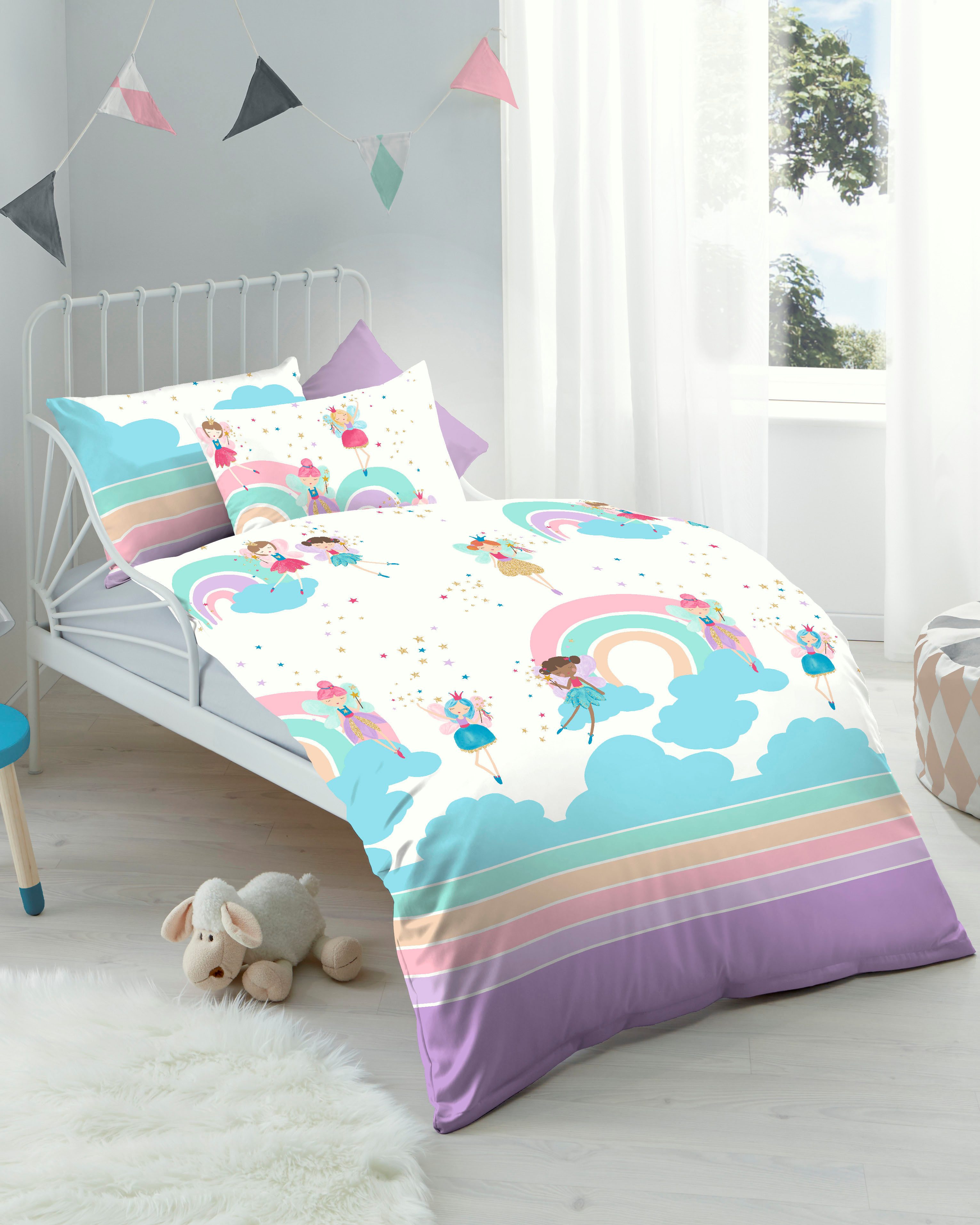 Kaeppel Kinderbettwäsche Rainbow Fairies, Renforcé, 2 teilig, Mit Feen