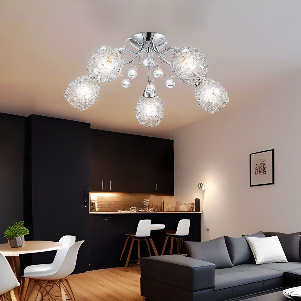 GLOBO LIGHTING Deckenleuchte, Leuchtmittel nicht inklusive, Deckenleuchte Kristall Deckenlampe Beleuchtung Chromgeflecht Licht