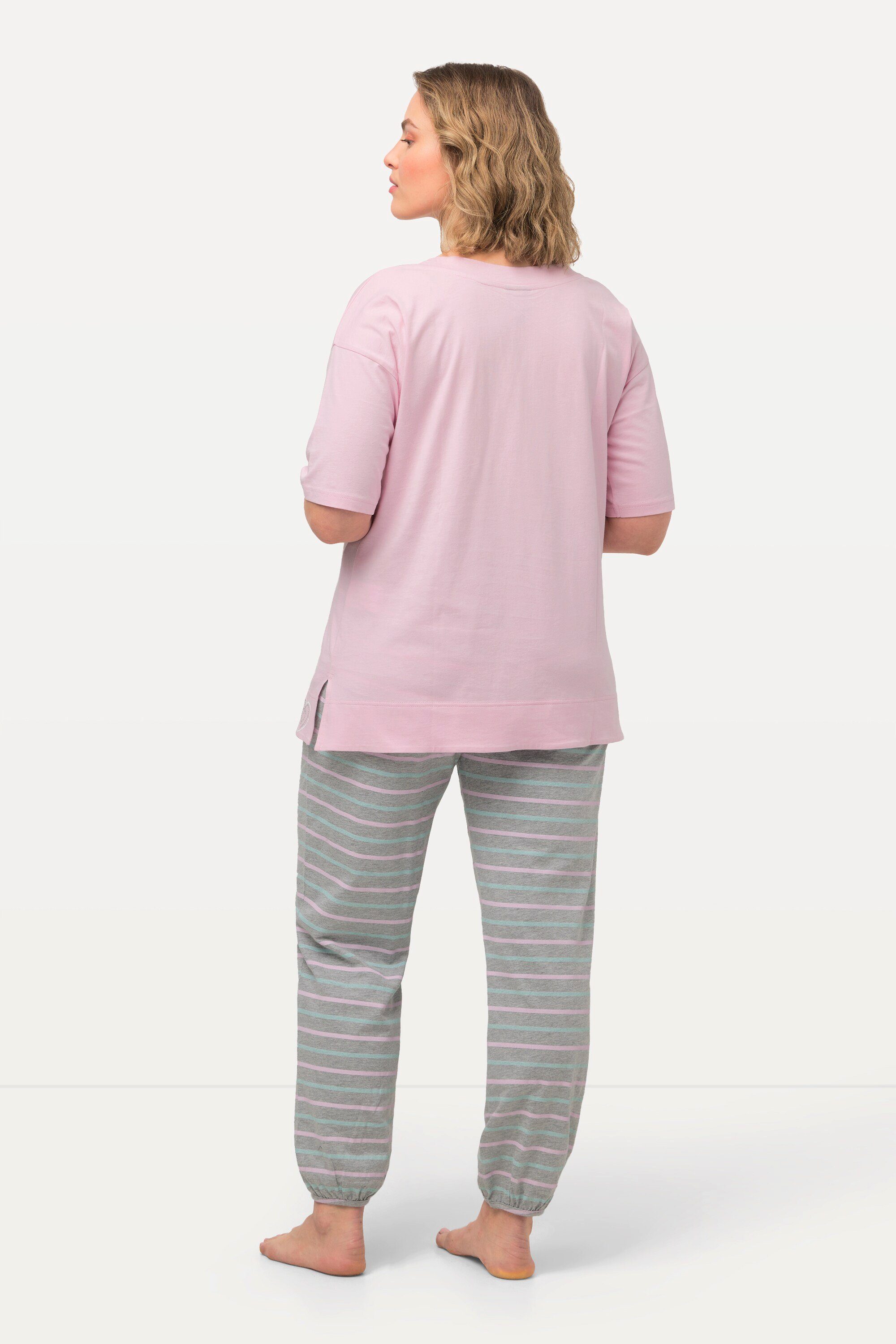 Schlafanzug Popken Pyjama V-Ausschnitt Ulla Halbarm Herzen