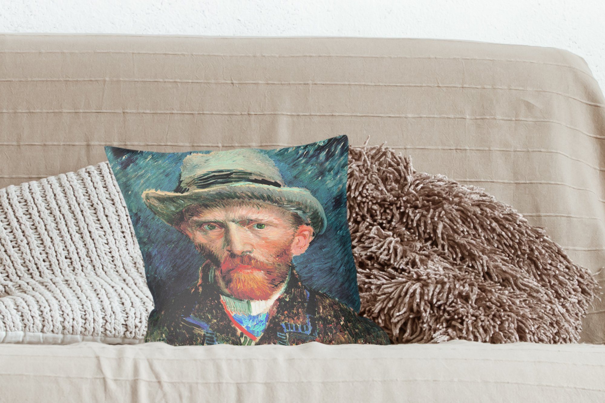 mit Gogh, van - Vincent Deko, Zierkissen Sofakissen Schlafzimmer, Dekokissen Selbstporträt Wohzimmer, 1887 MuchoWow für Füllung Gemälde von
