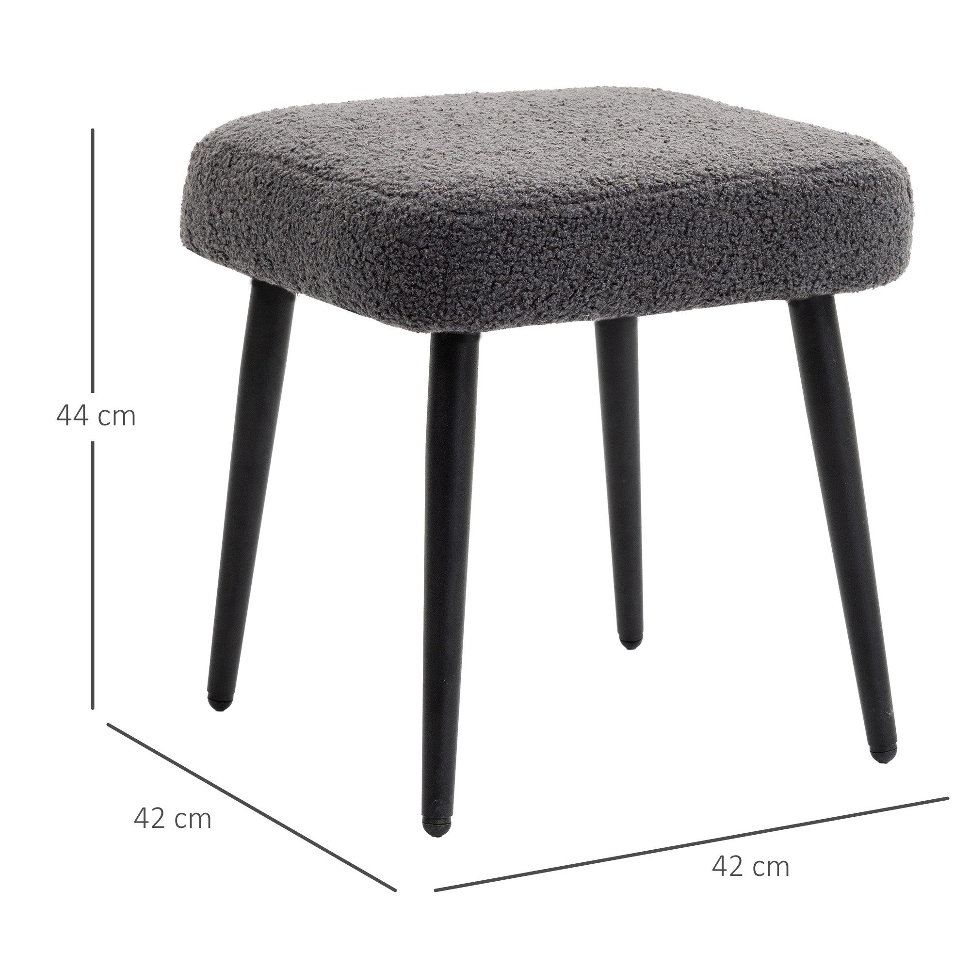 HOMCOM Fußhocker Hocker mit weichem Sitzkissen, Stahlbeinen, Polsterhocker Ottoman (Hocker, 1 St., Sitzhocker), für Schlafzimmer, Stahlbeine, Dunkelgrau – Bild 3 von 5