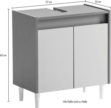 Schildmeyer Waschbeckenunterschrank Lovis, Breite 56 cm Metallbeschläge, Möbelfüße aus Massivholz