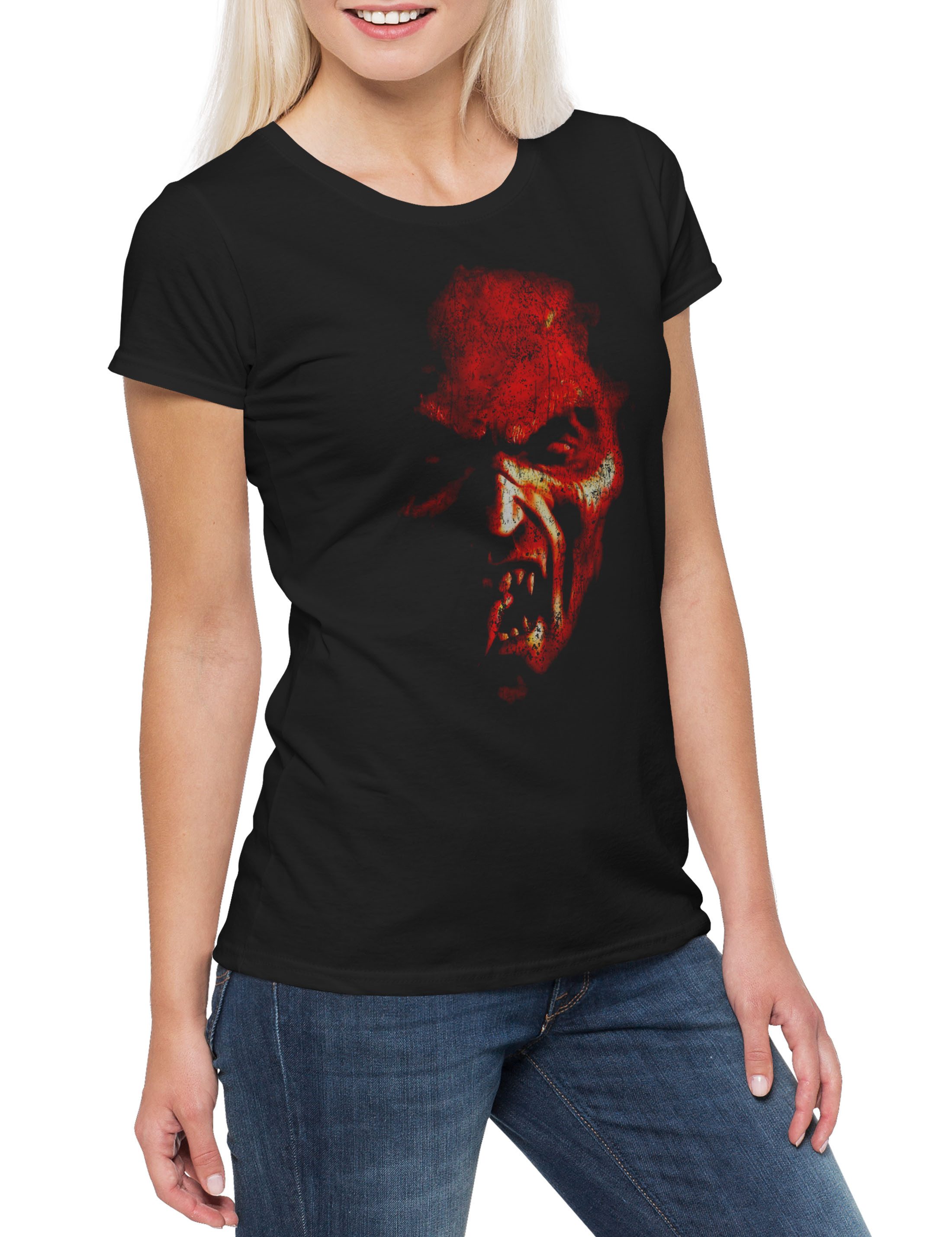 Print-Shirt Demon Head Damen T-Shirt Pentagramm Dämon Satanismus Hölle Teufel