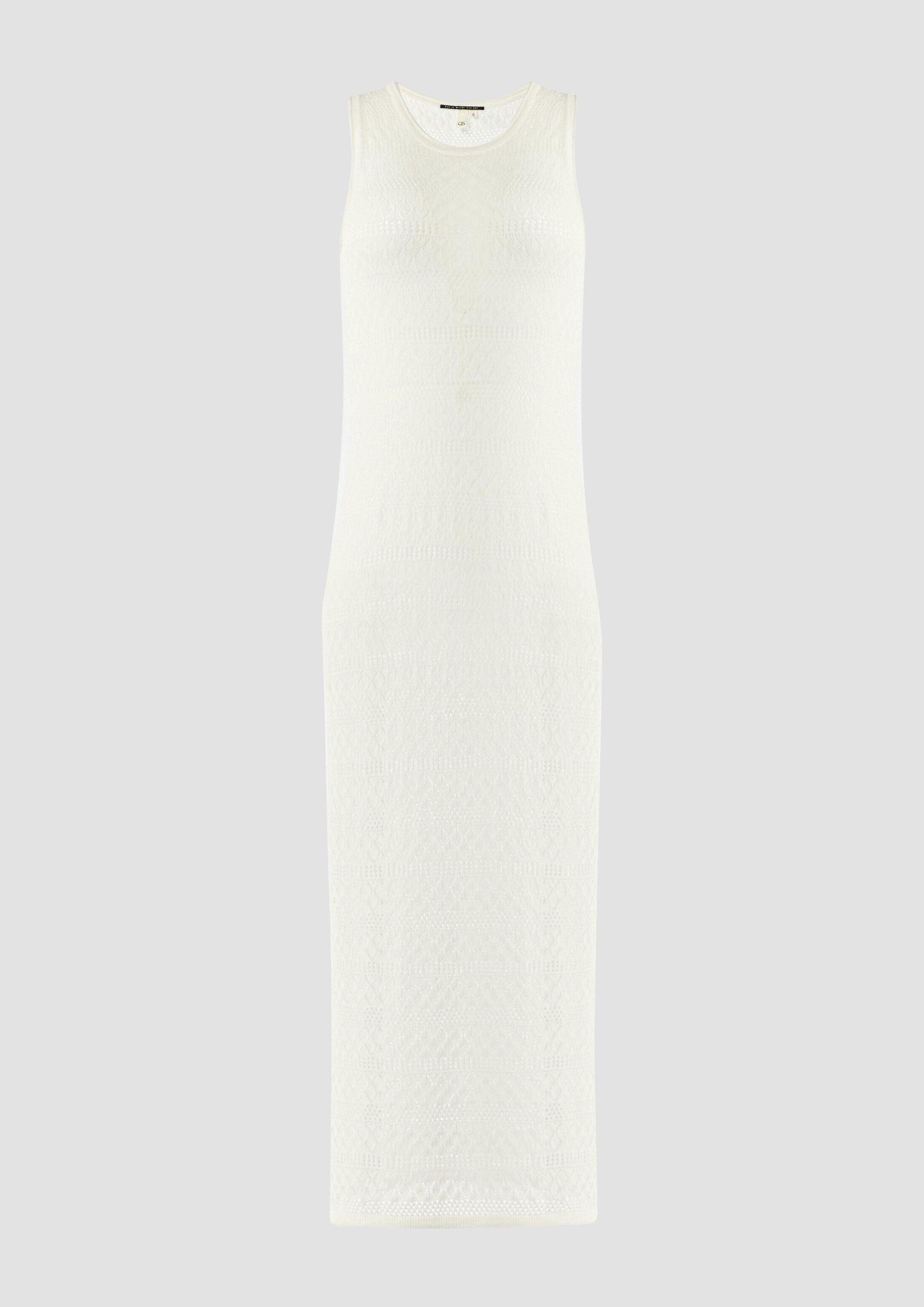 QS Midikleid Kleid Transparentes Feinstrick-Kleid mit Ajourmuster