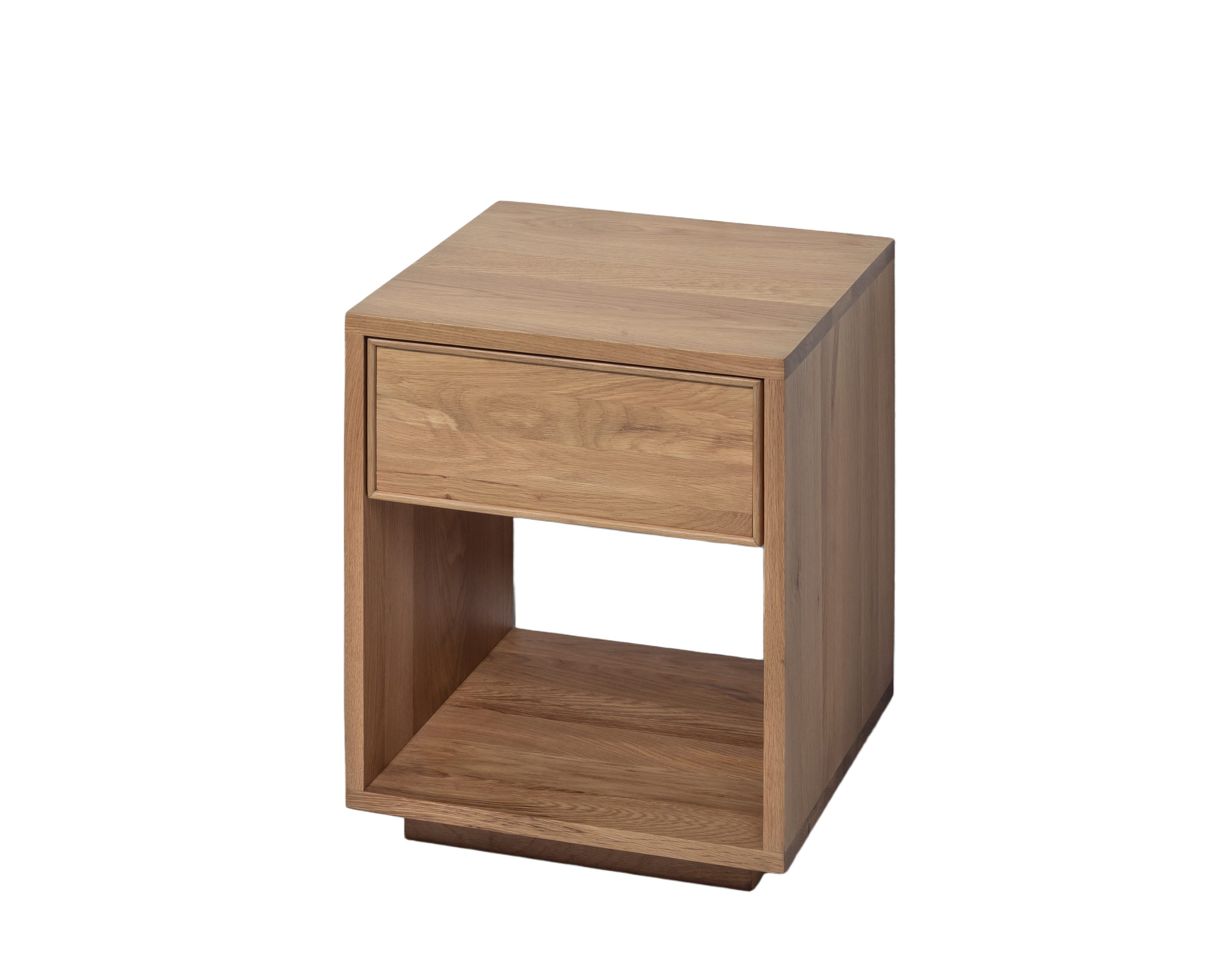 Woodek Design Nachttisch Emma 2 aus massiver Eiche natur mit Schublade und offenem Fach (matt lackiert in Naturton, 1-St., mit abgerundeten Kanten), Breite: 40 cm, Tiefe: 38 cm, Höhe: 50 cm