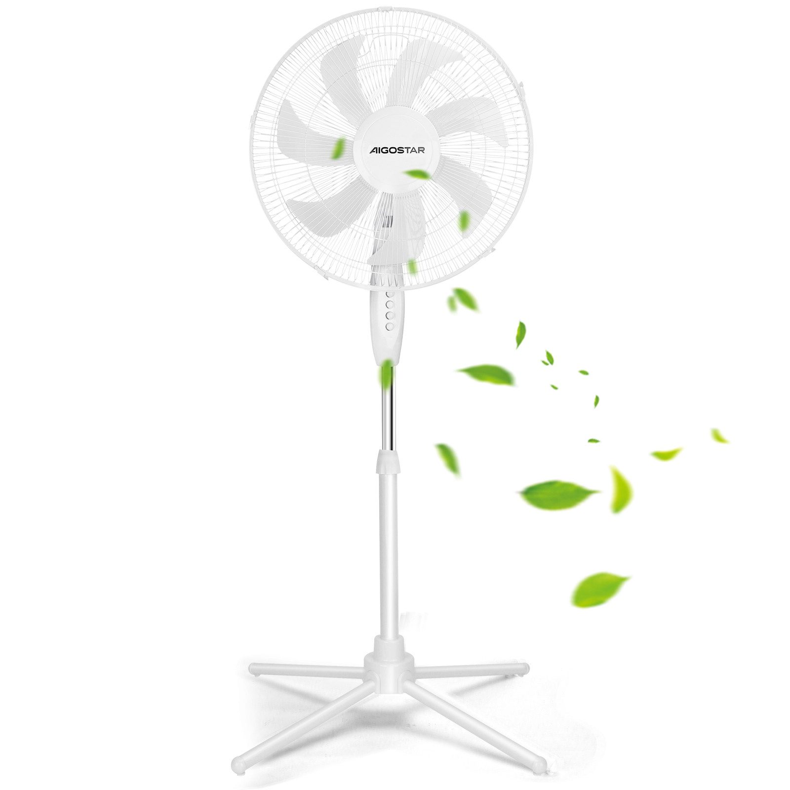 Aigostar Standventilator Standventilator, 3 Geschwindigkeiten, 7 Klingen, 41 cm,75° Oszillation, 43 cm Durchmesser, Klassisches Design, stabile Kreuzbasis, einfache mechanische Bedienung