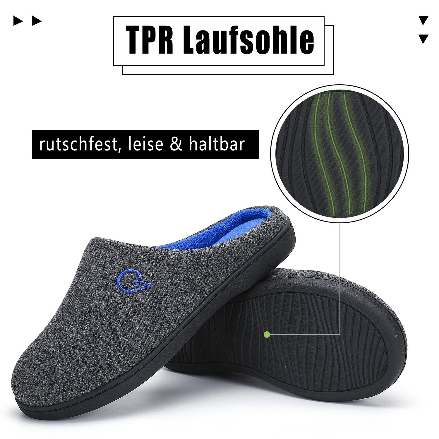 Home & Joy London Hausschuh (mit Memory-Foam Fußbett weich & warm gefüttert, bequem, rutschfest) Pantoffeln Latschen Schlappen Slipper Pantoletten Winter Fell-Imitat