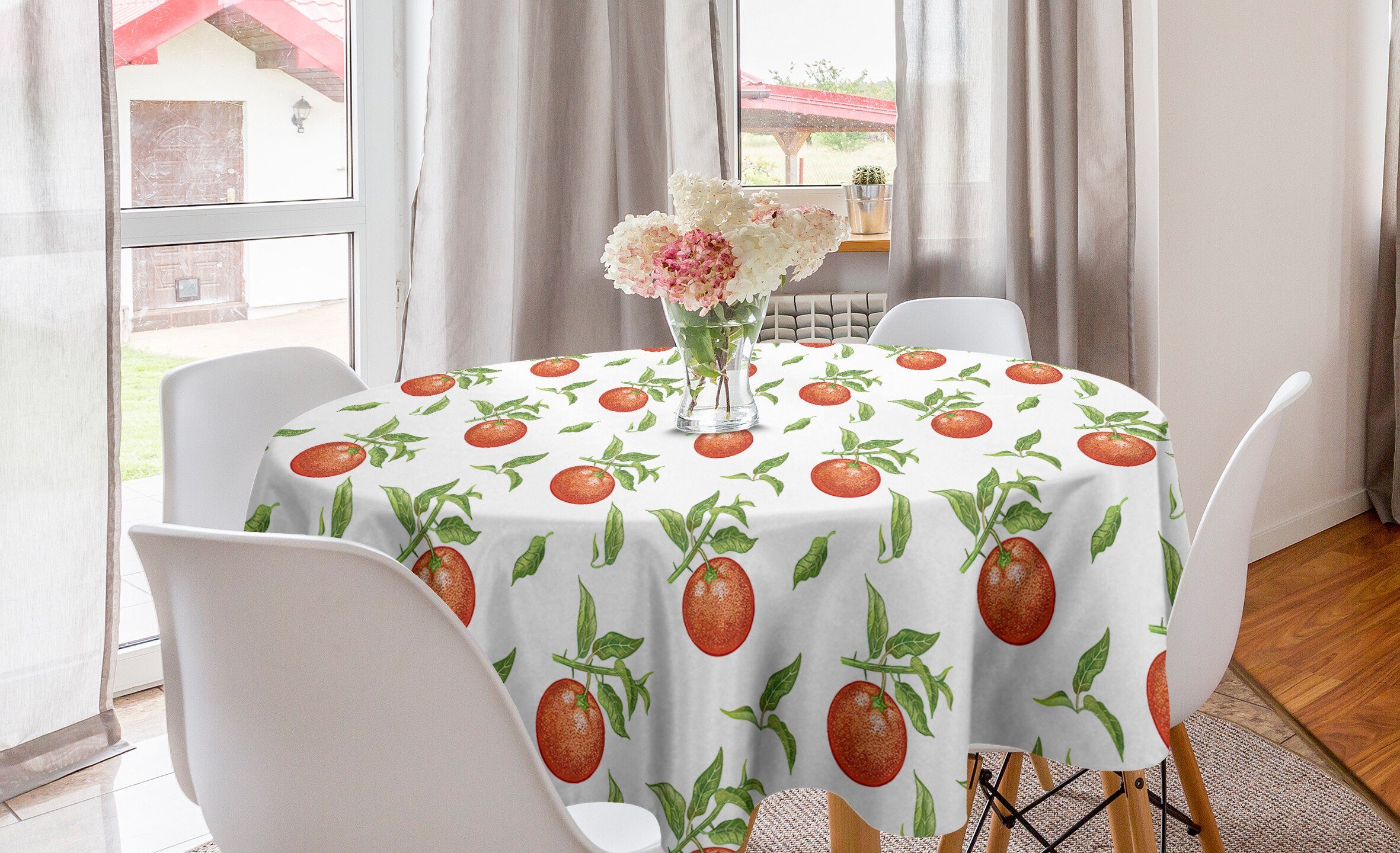 Abakuhaus Tischdecke Kreis Küche Mandarinen Esszimmer auf Zweig Mandarine Tischdecke für grünen Abdeckung Dekoration