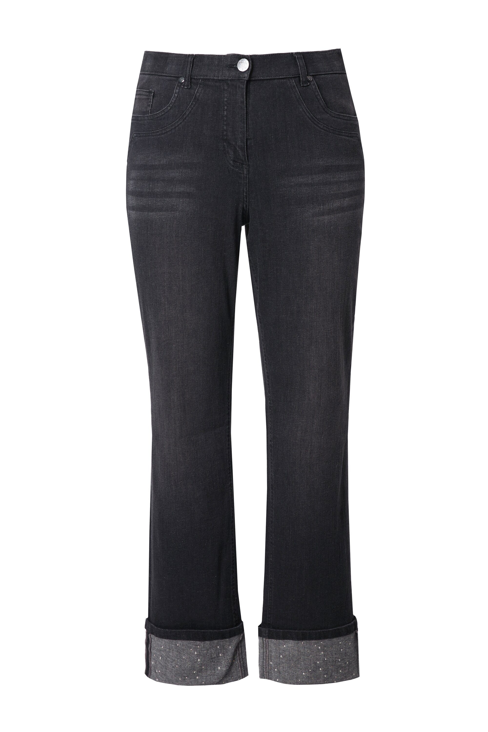 Ulla Popken Regular-fit-Jeans Jeans Mandy weites Bein Ziersteine Komfortbund
