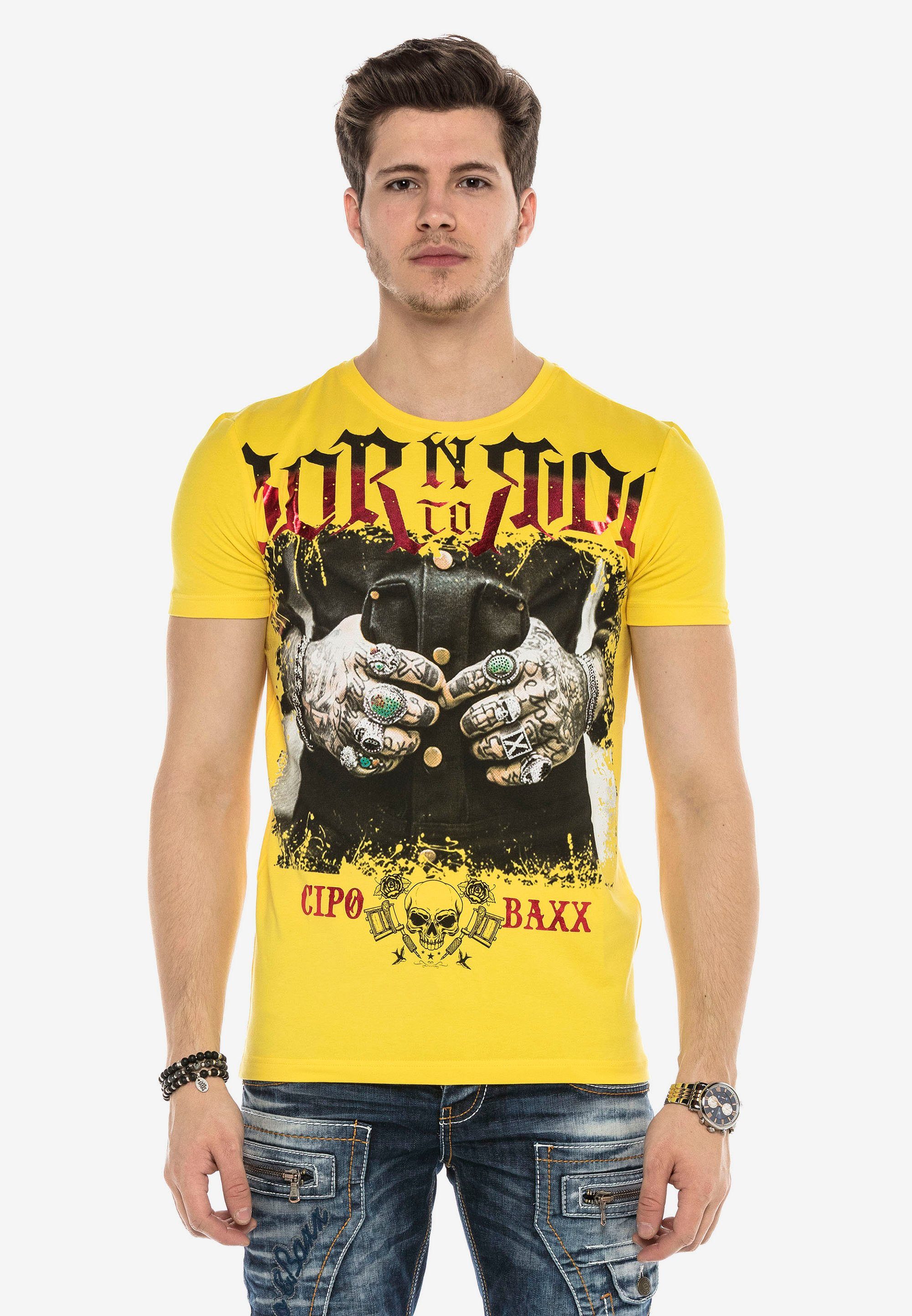 Cipo & Baxx T-Shirt mit stylischem Grafikprint gelb
