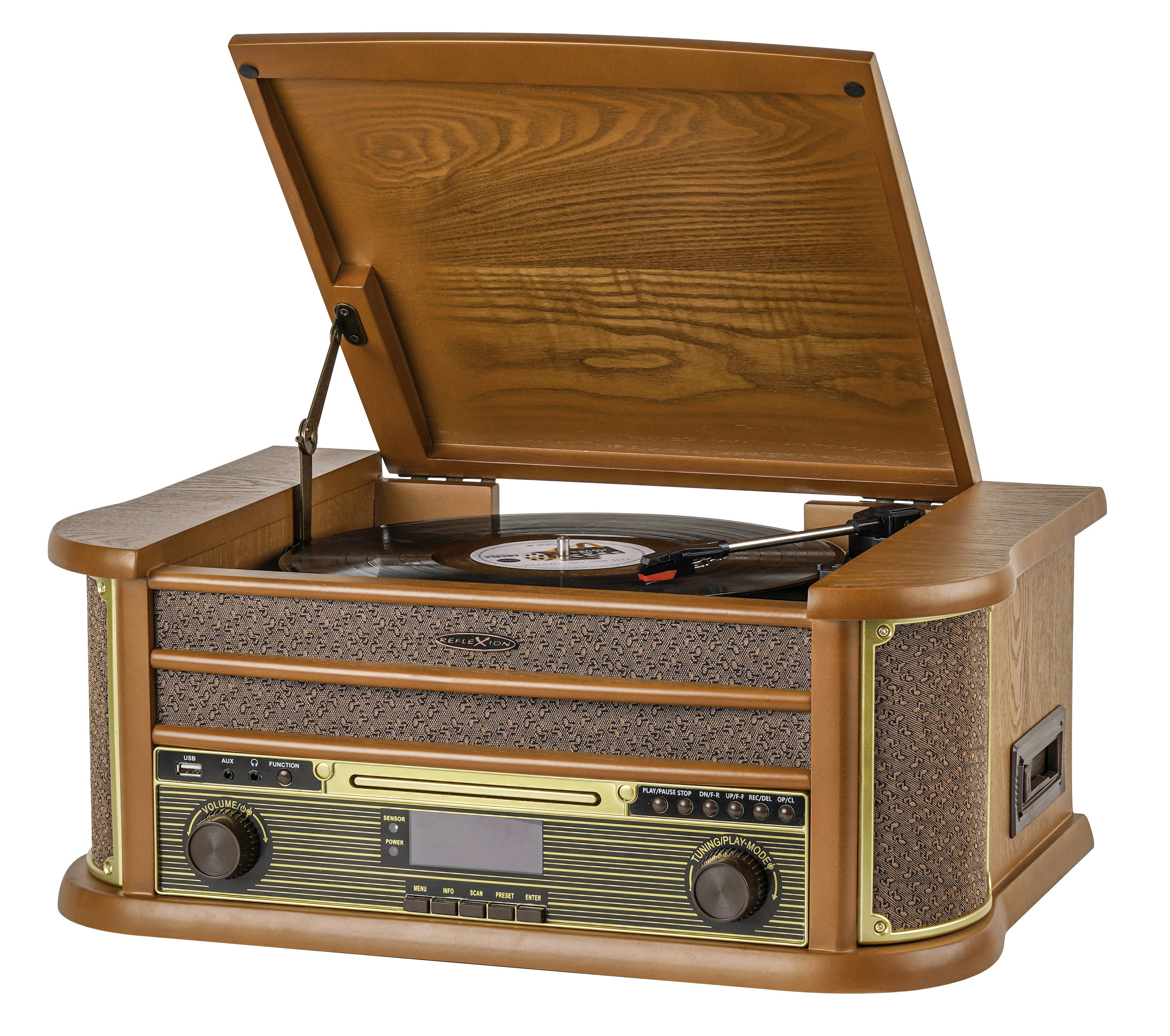 Reflexion HIF2002DAB Retro HiFi Anlage mit DAB+, Bluetooth 5.0 & USB-Encoding Radioplattenspieler (Riemenantrieb, Bluetooth, Bluetooth, Kassettenspieler, CD/MP3, UKW/DAB+ Radio, Encoding-Funktion)