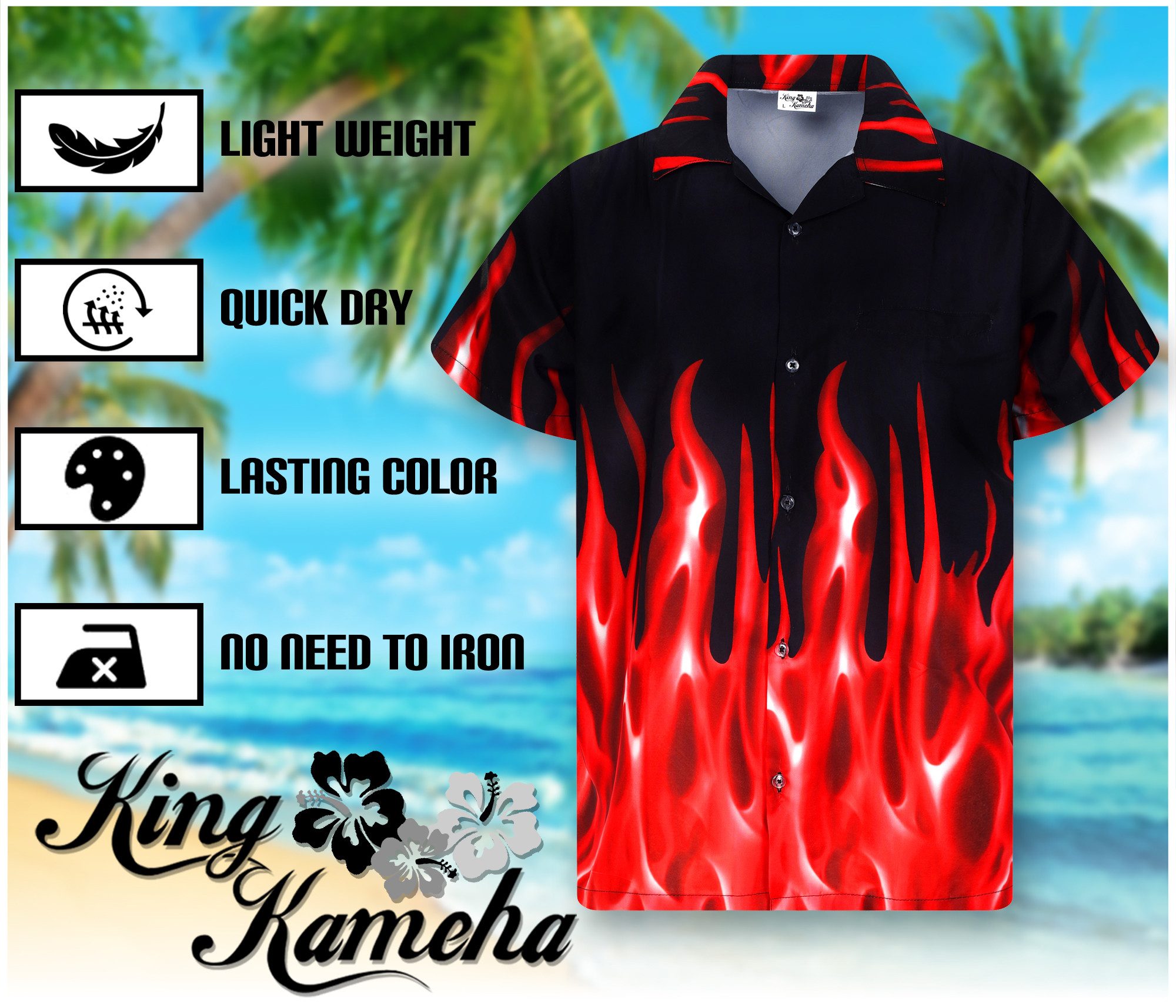 King Kameha Hawaiihemd "Flames" Funky Hawaii-Hemd Herren Kurzarm Front-Tasche Stylish – Bild 5 von 5