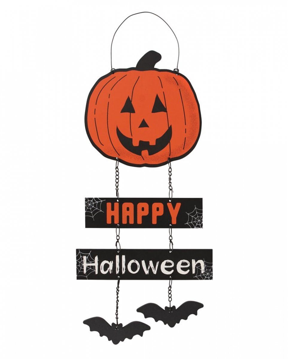 Hängedekoration Happy Halloween Hängeschild mit Kürbis & Fledermäu