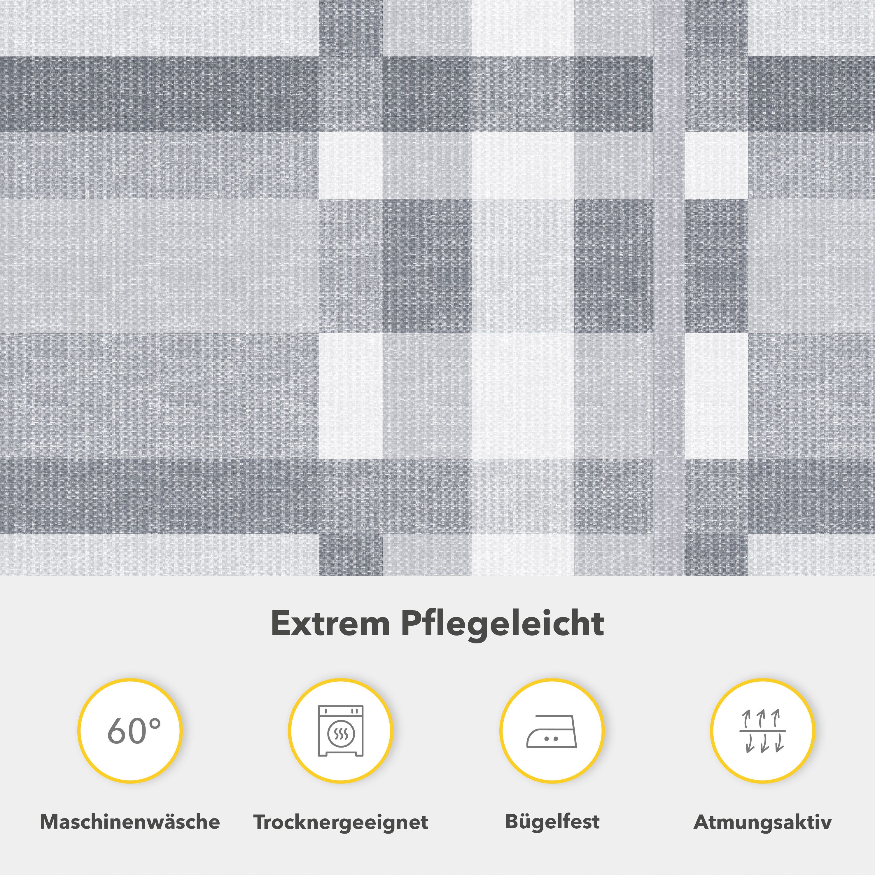 Träumschön Bettwäsche Premium Set aus Baumwolle 135x200 oder 155x220 cm, Muster Kariert grau, Baumwolle, 2 teilig, mit Reißverschluss, luftig und leichte Sommerbettwäsche