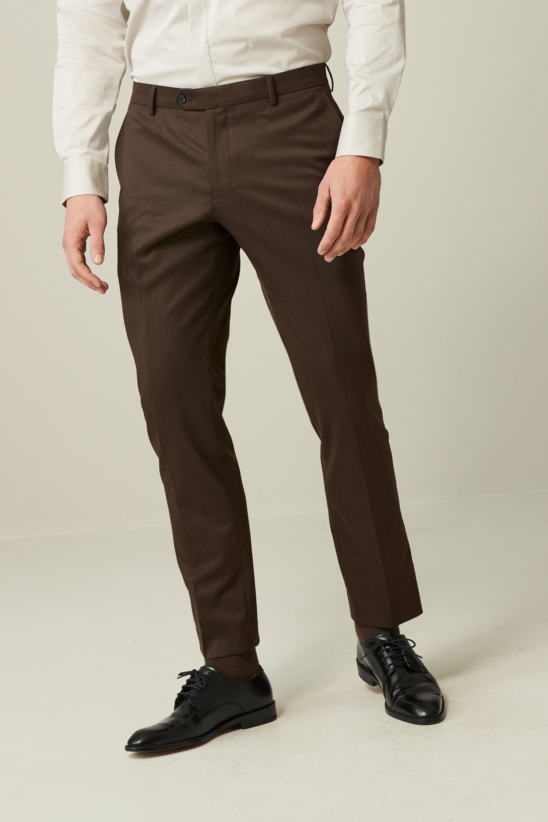 Next Anzughose Slim-Fit-Hose Brown (1-tlg) Wollgemisch aus
