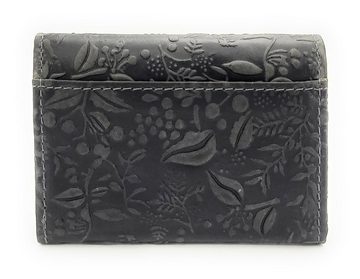 Hill Burry Mini Geldbörse echt Leder Damen Portemonnaie mit RFID Schutz, florale Prägung, kleiner Wickel-Geldbeutel, grau