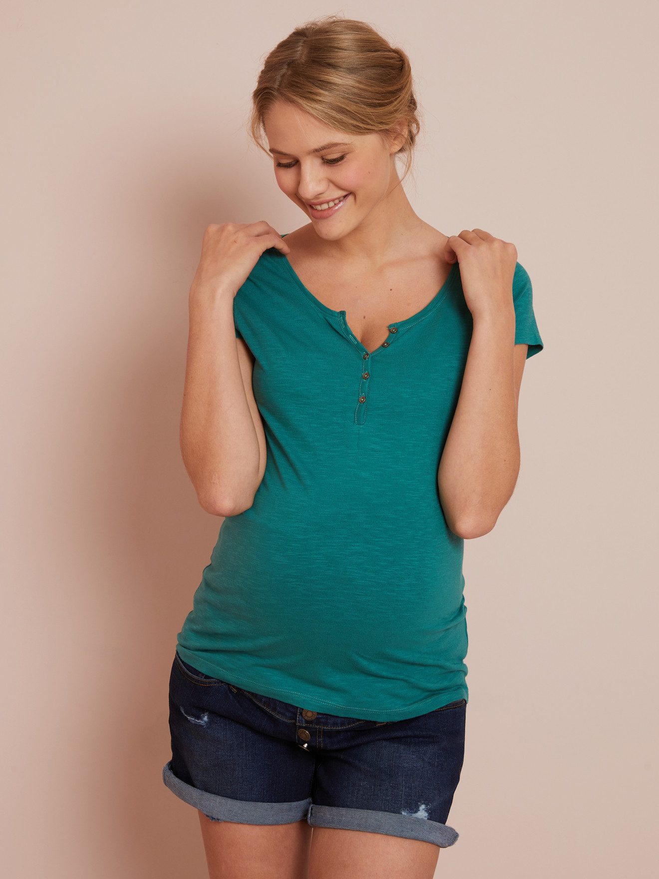vertbaudet Umstandsshirt Henley-Shirt für Schwangerschaft & Stillzeit