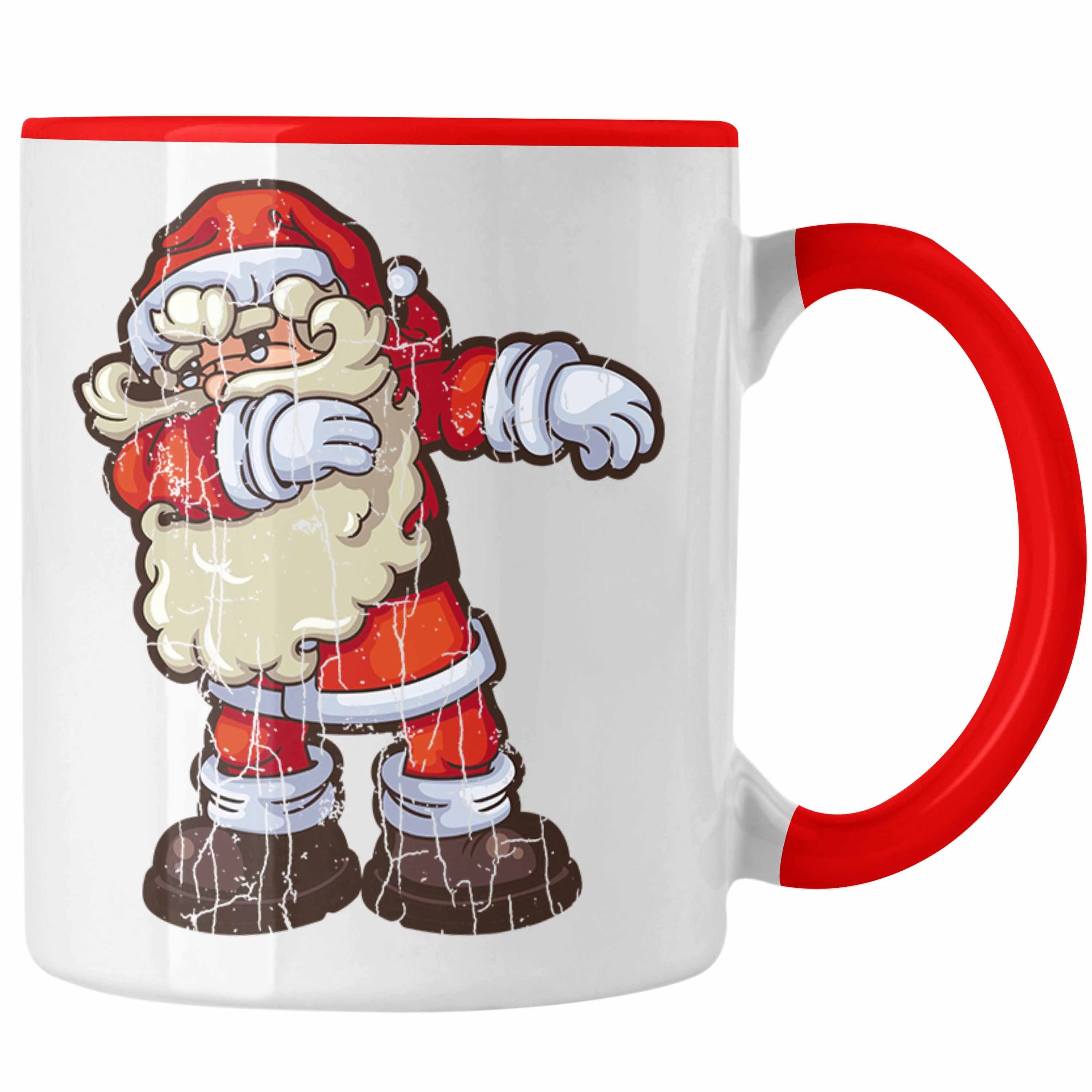 Trendation Tasse Trendation - Weihnachten Tasse Weihnachtsmann für Kinder Weihnachtstasse Lustig Geschenk Becher Jungs Jungen Mädchen Cute Grafik Rot