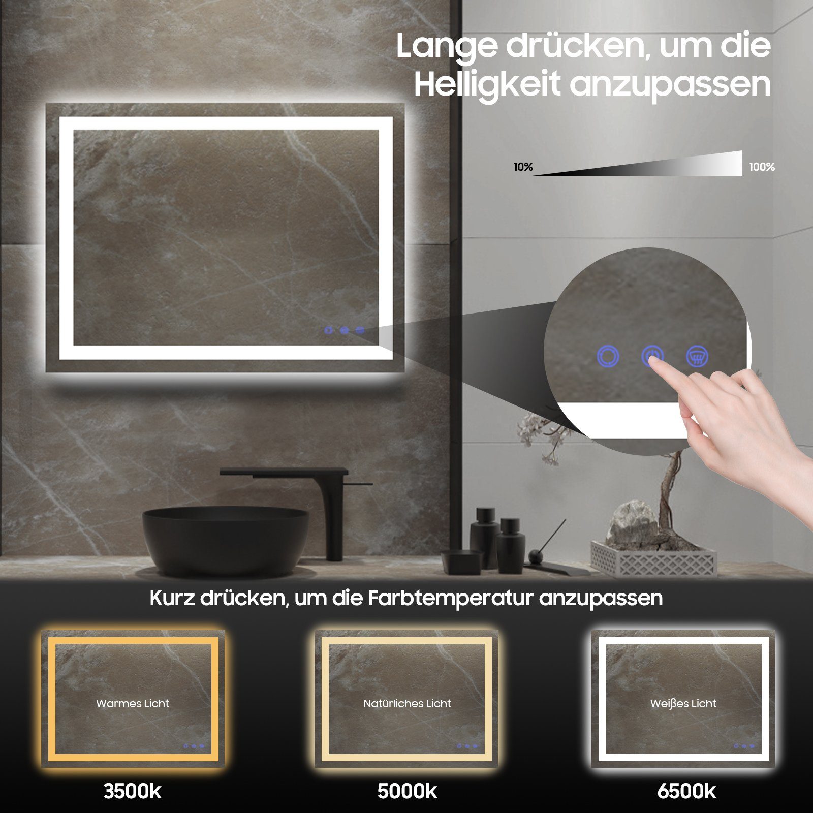 Aoucheni Badspiegel Wandspiegel 60 80 cm LED mit Badezimmerspiegel, Badspiegel x