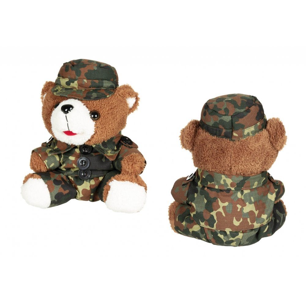 Kuscheltier Teddybär, 28 cm, mit Anzug und Mütze, flecktarn