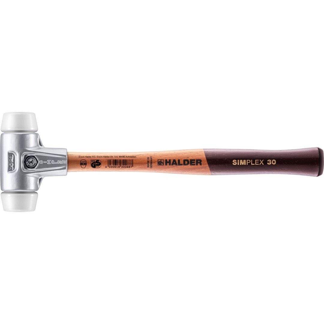 Gummihammer HALDER SIMPLEX Schonhammer Ø 30 mm Superplastik mit Aluminiumgehäuse